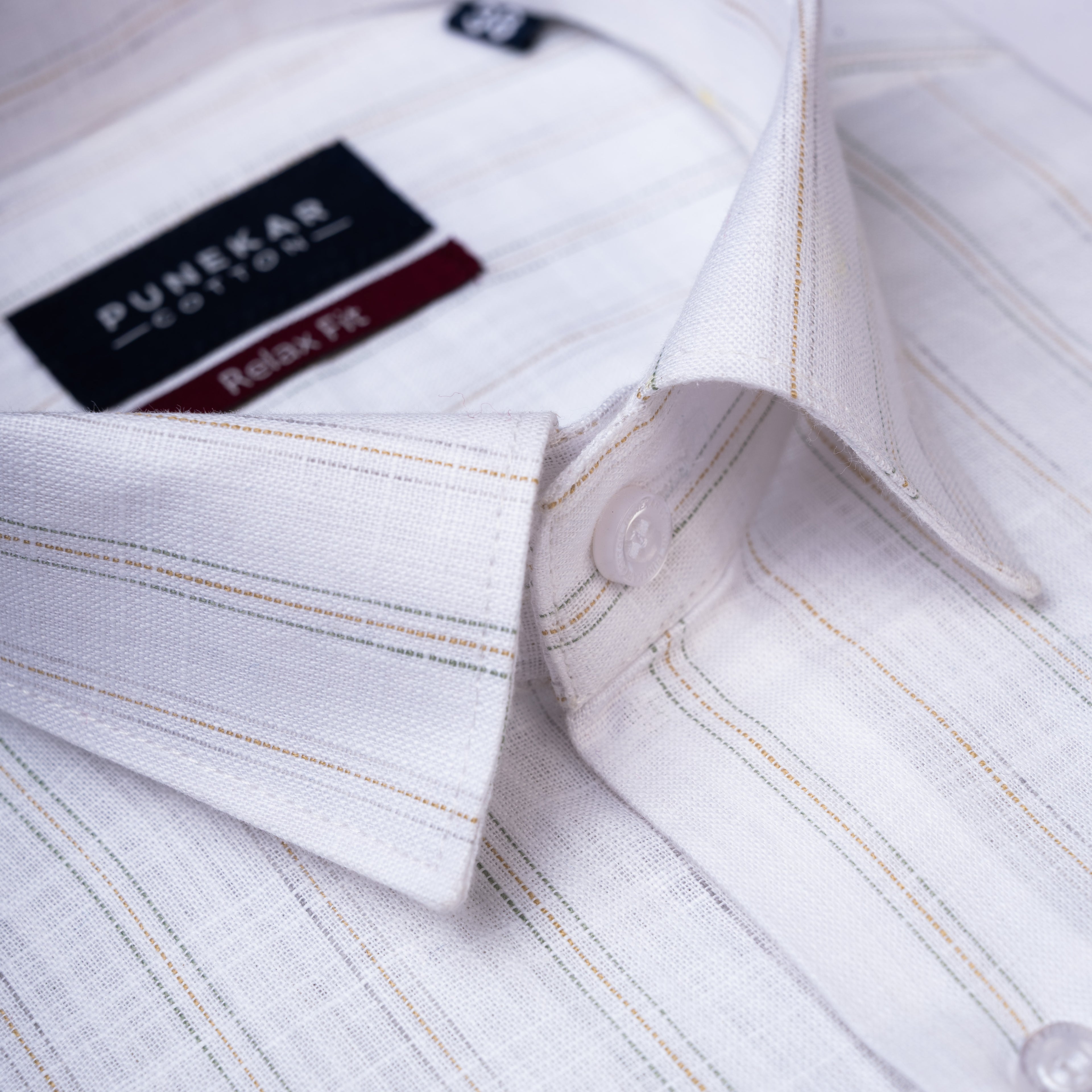 Green White Colour Vertical Cotton Linen Stripe Shirt For Men