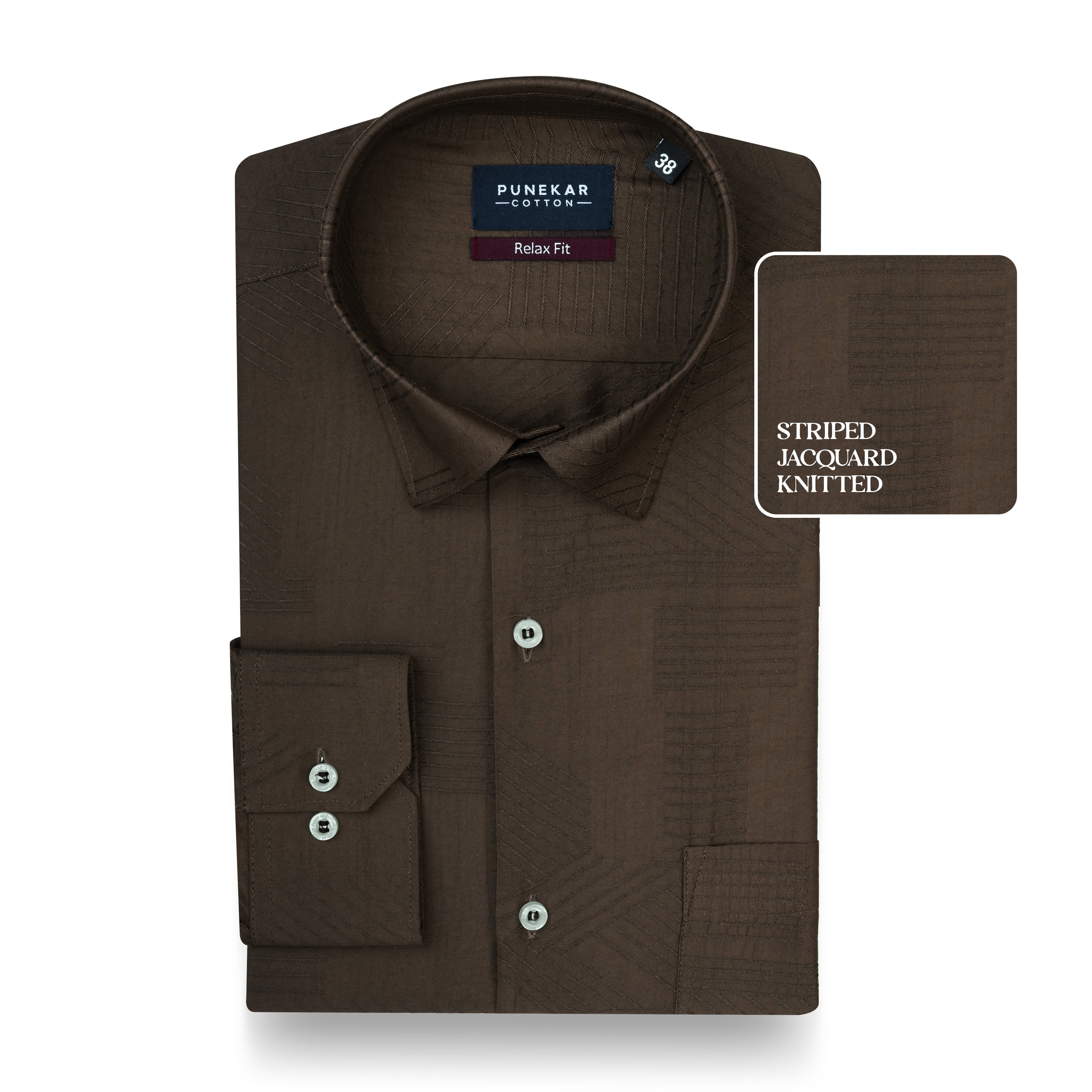 Dark Brown Colour Textured Stripe Jacquard Shirt for Men