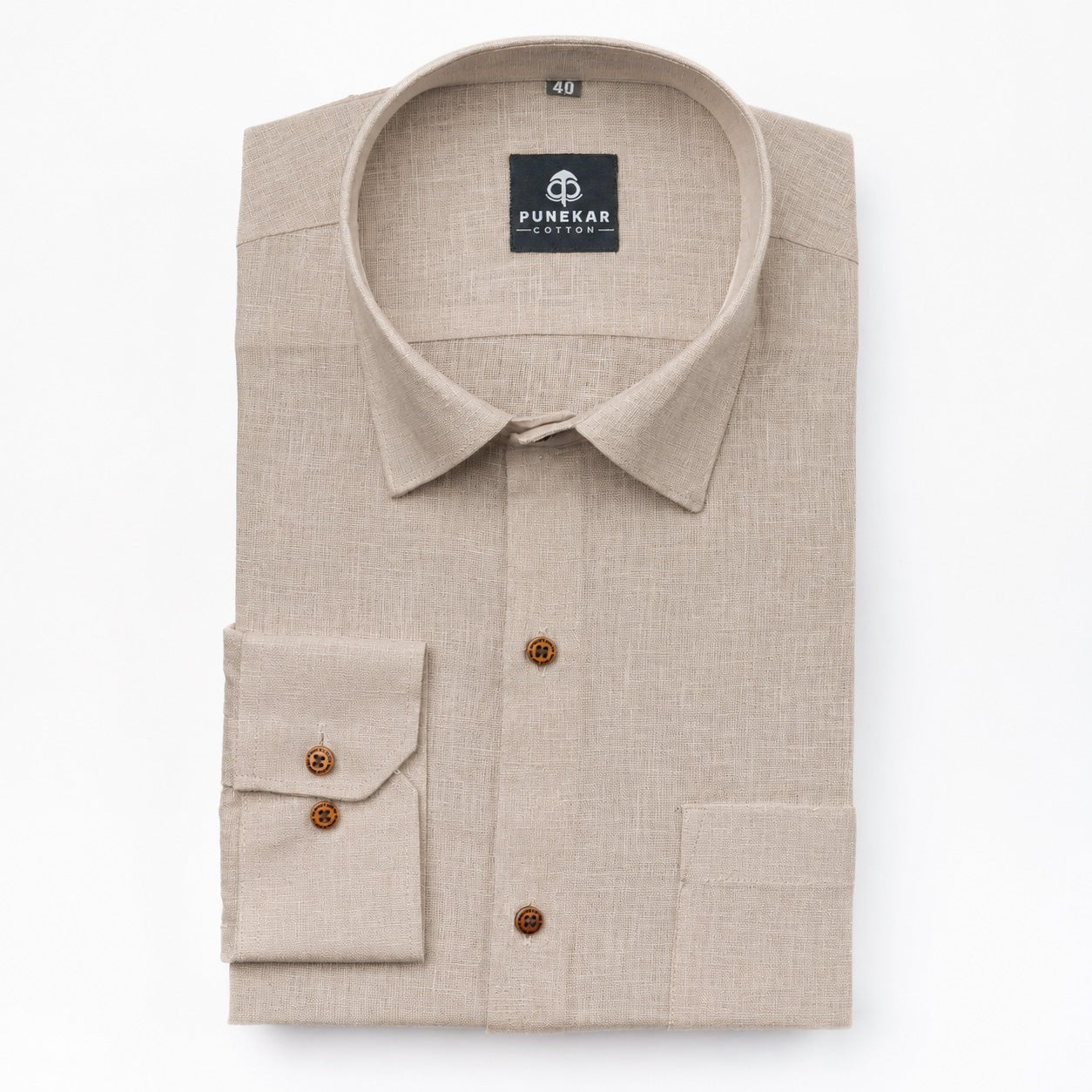 Beige Color Linen Formal Shirts For Men - Punekar Cotton