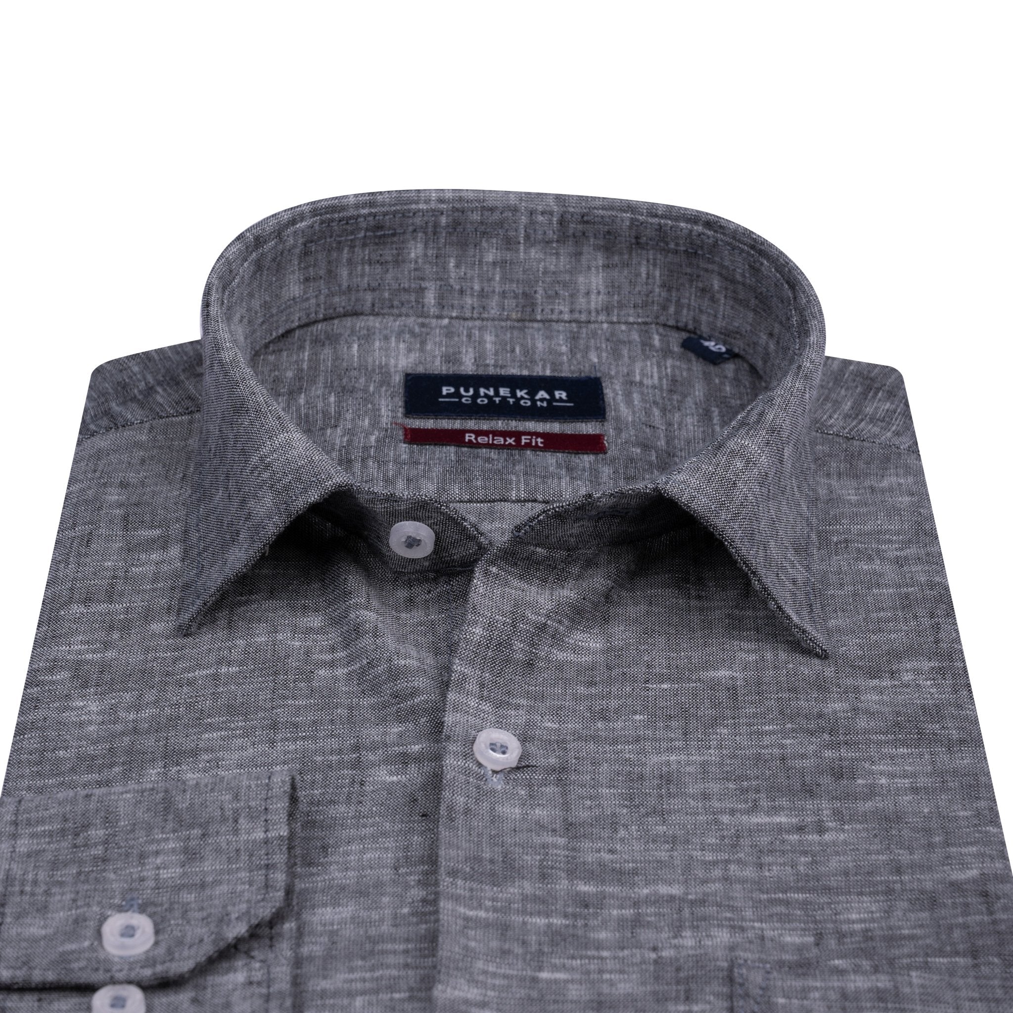 Black Color Classic Lyocell Linen Feel Shirt For Men - Punekar Cotton