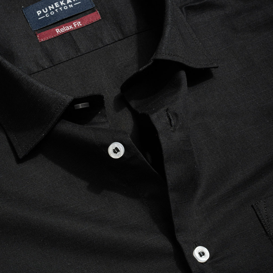 Black Color Solid Cotton Linen Shirt For Men - Punekar Cotton