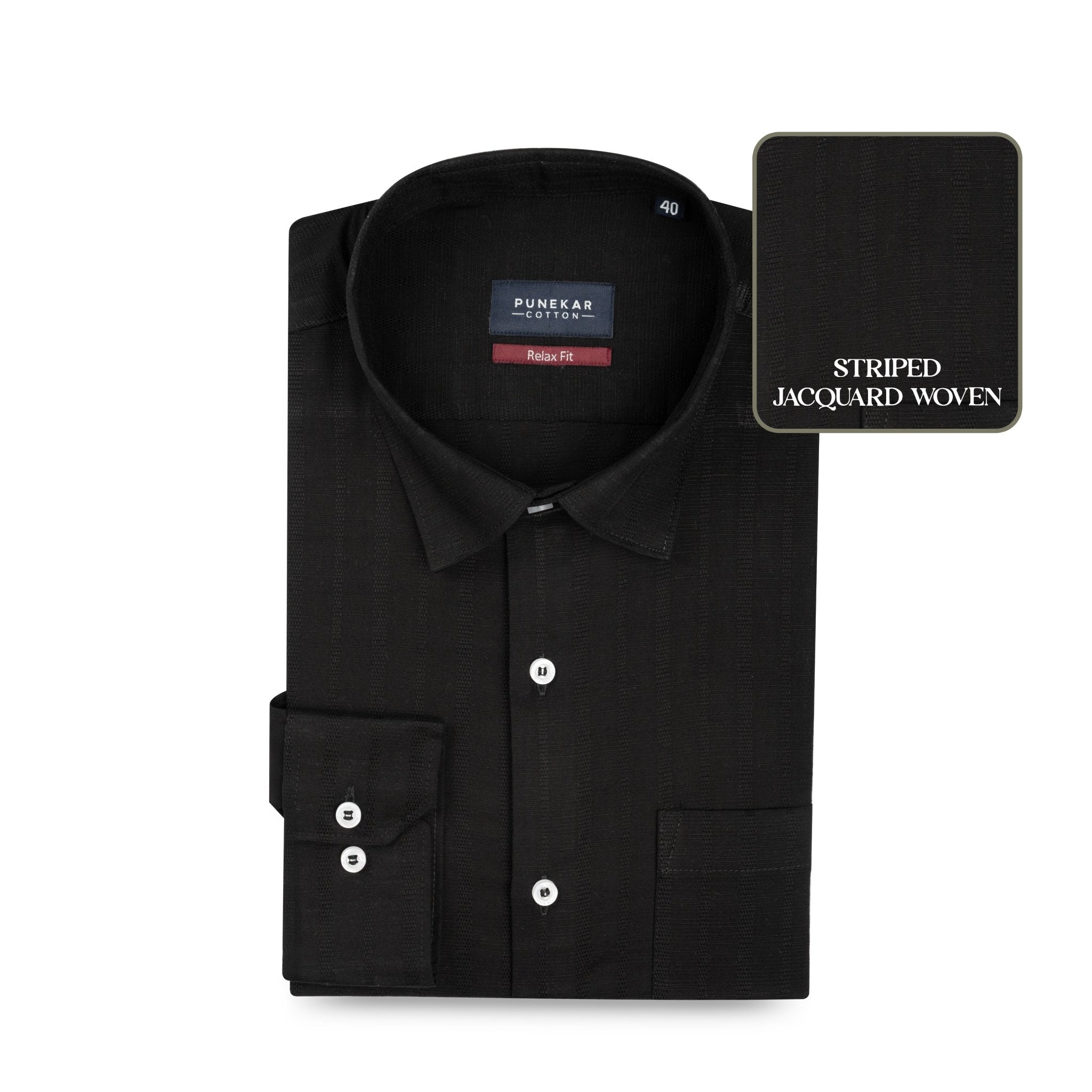 Black Colour Vertical Stripe Textured Jacquard Shirt for Men