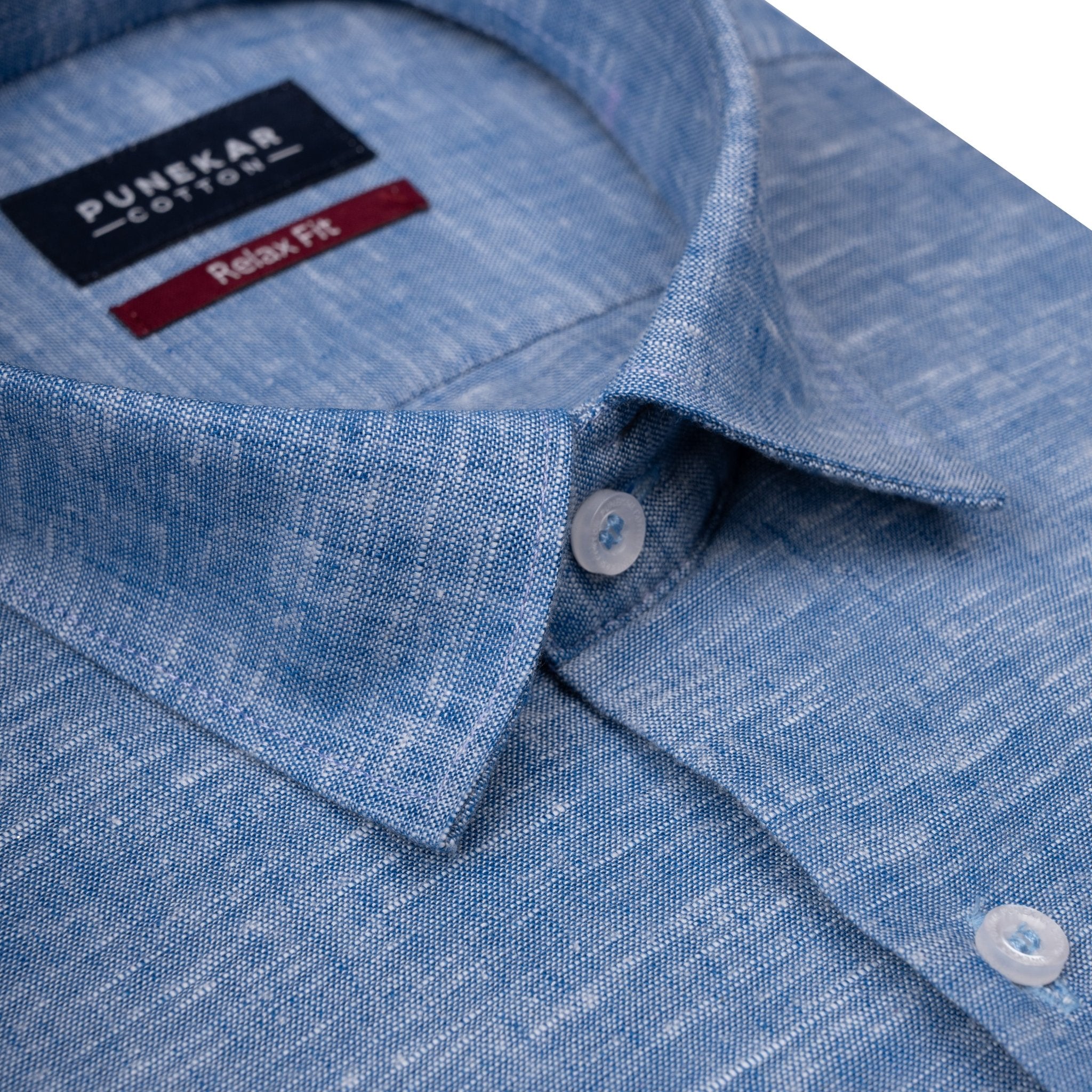 Blue Color Classic Lyocell Linen Feel Shirt For Men - Punekar Cotton