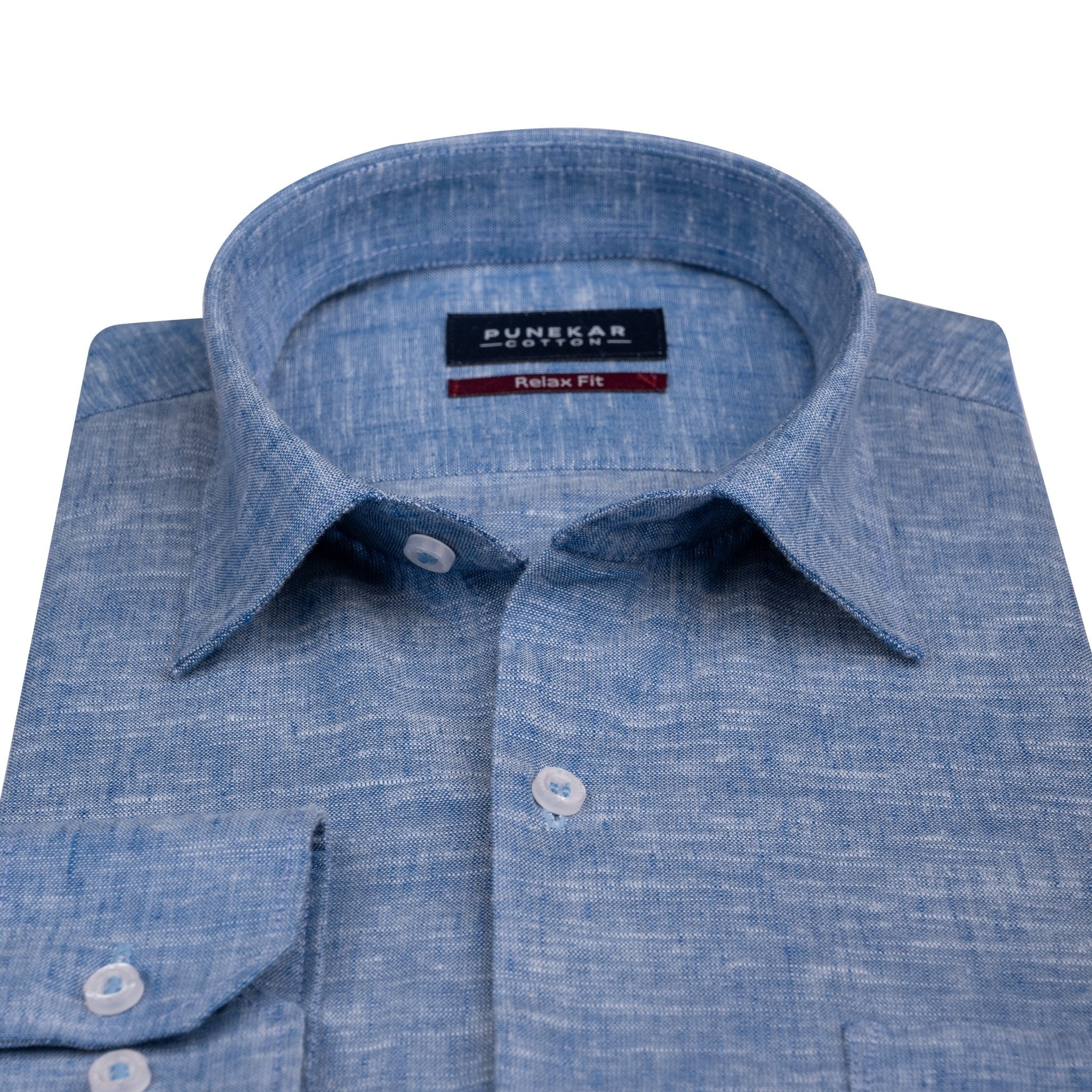Blue Color Classic Lyocell Linen Feel Shirt For Men - Punekar Cotton