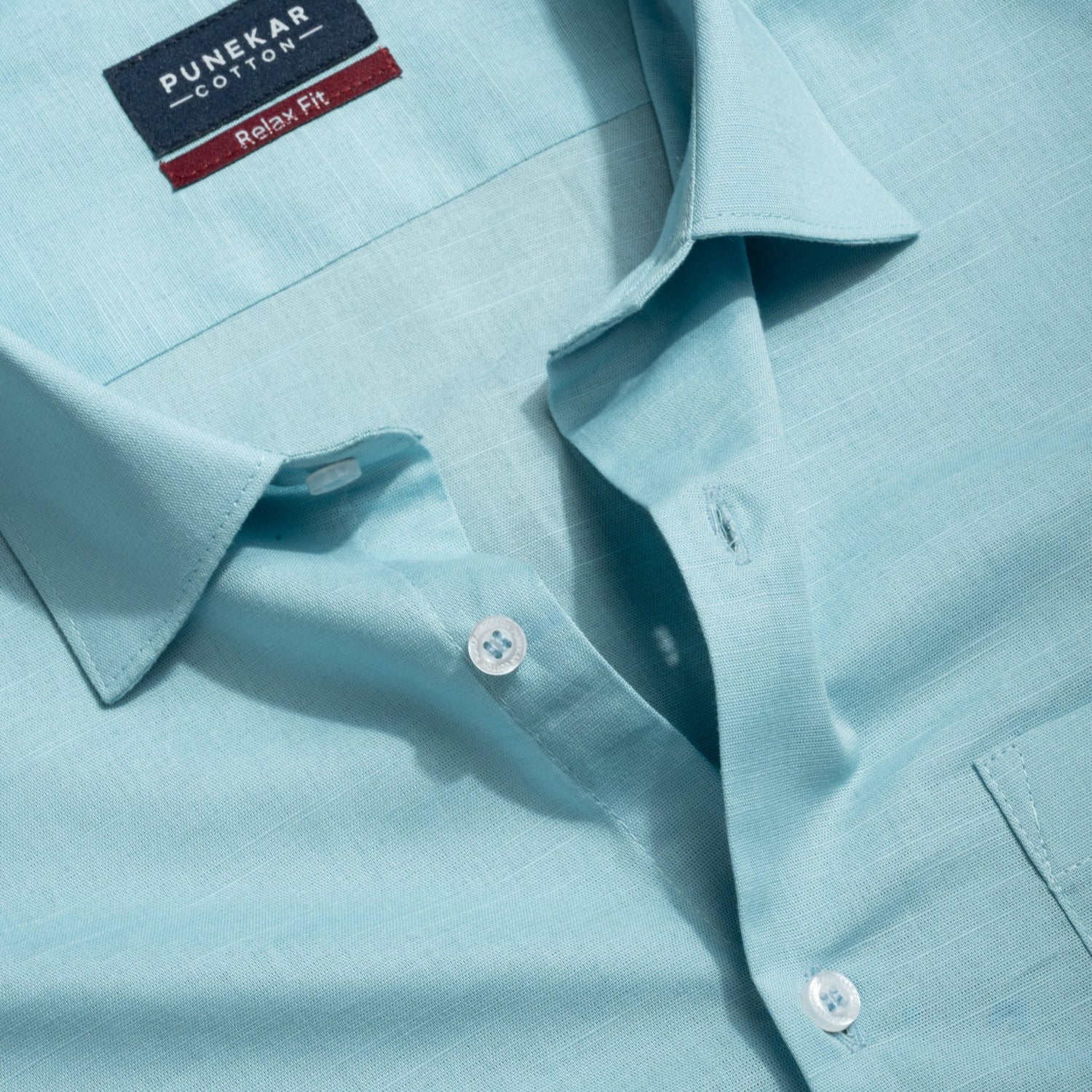 Blue Color Solid Cotton Linen Shirt For Men - Punekar Cotton