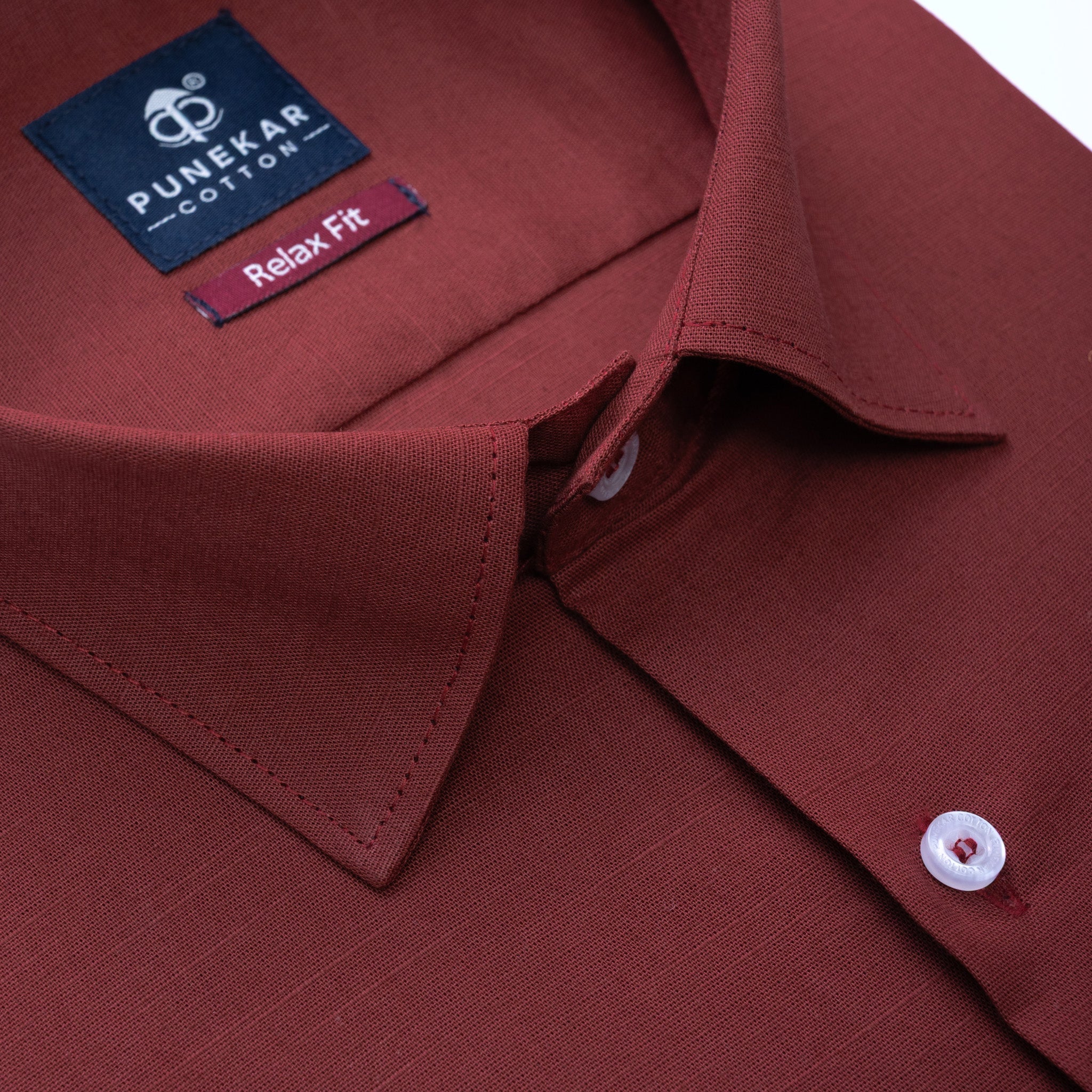 Brick Red Color Solid Cotton Linen Shirt For Men - Punekar Cotton