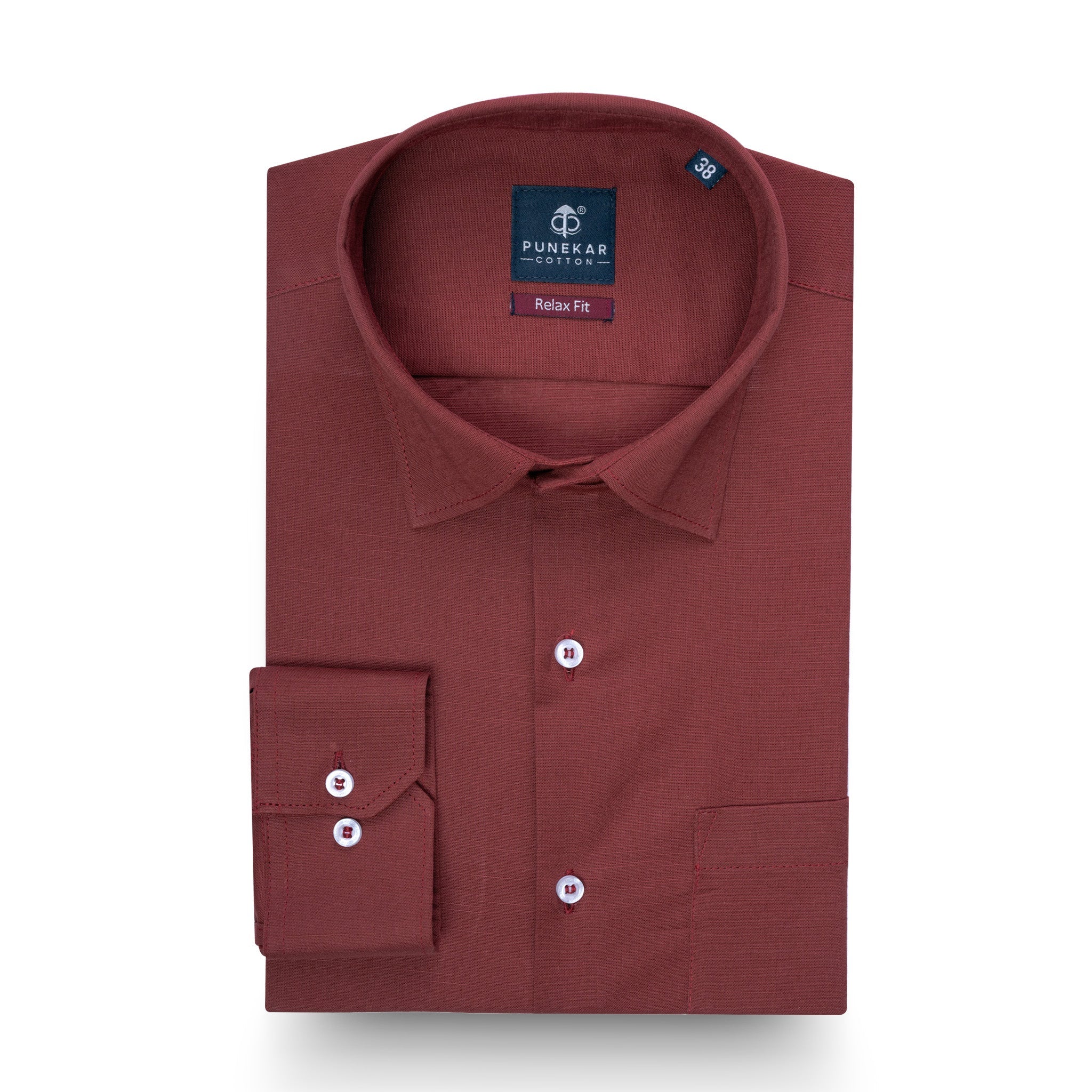 Brick Red Color Solid Cotton Linen Shirt For Men - Punekar Cotton