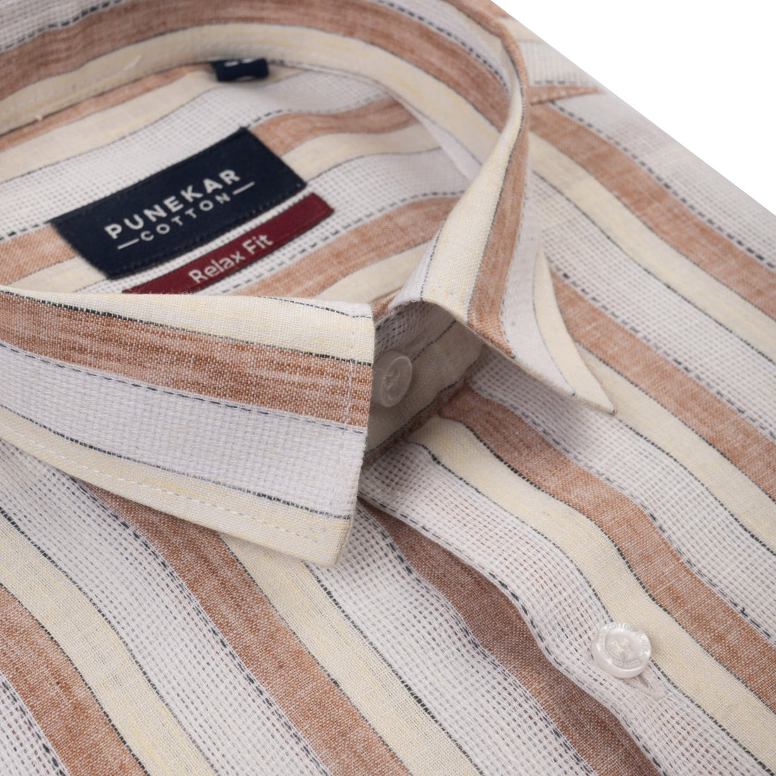 Cream Brown Color Bold Stripe Cotton Shirt For Men - Punekar Cotton