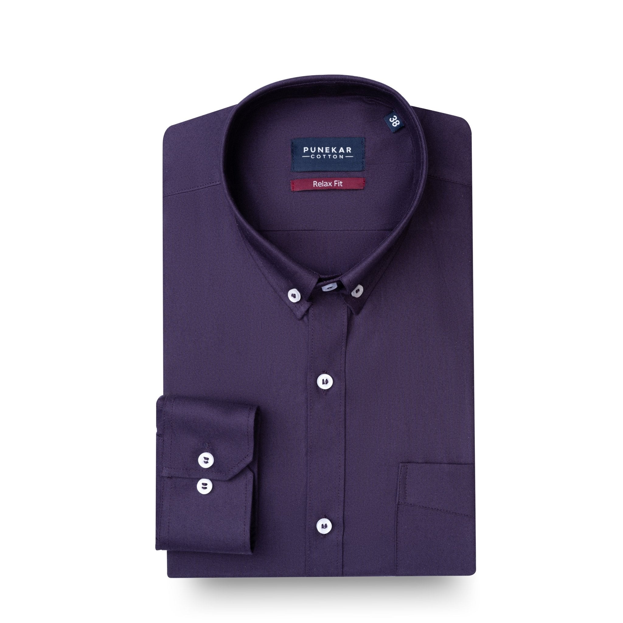 Dark Purple Colour Cotton Oxford Button Down Collar Shirt For Men - Punekar Cotton