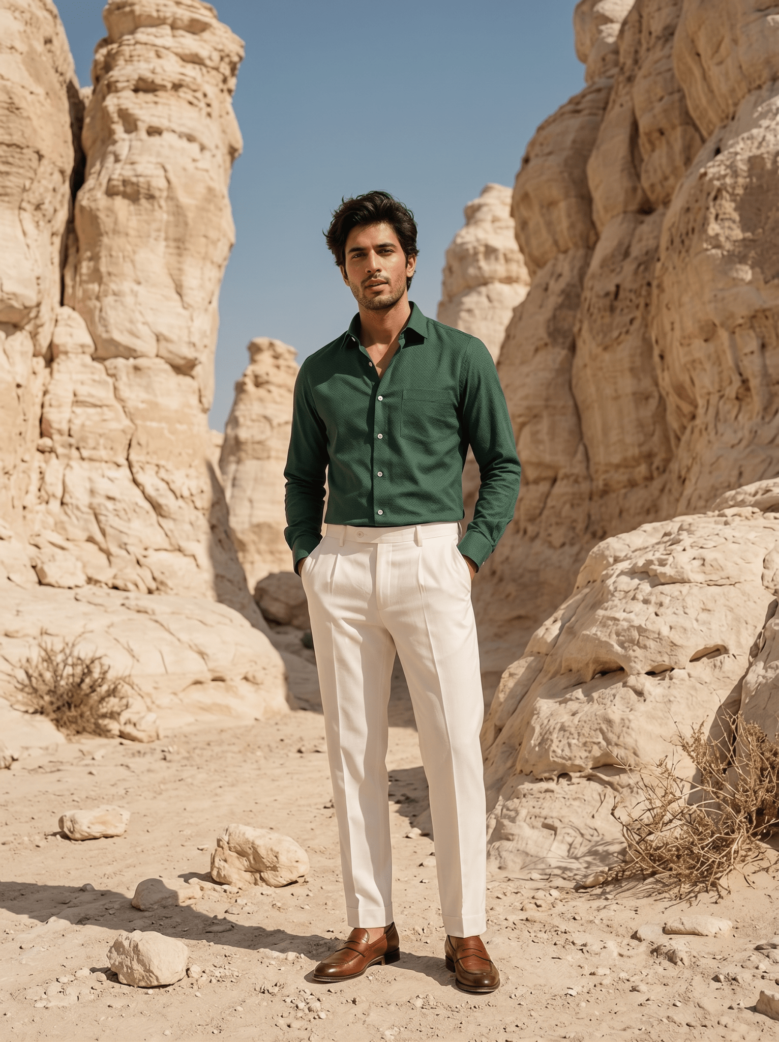 Emerald Green MattMini Textured Cotton Tencel Shirt For Men - Punekar Cotton