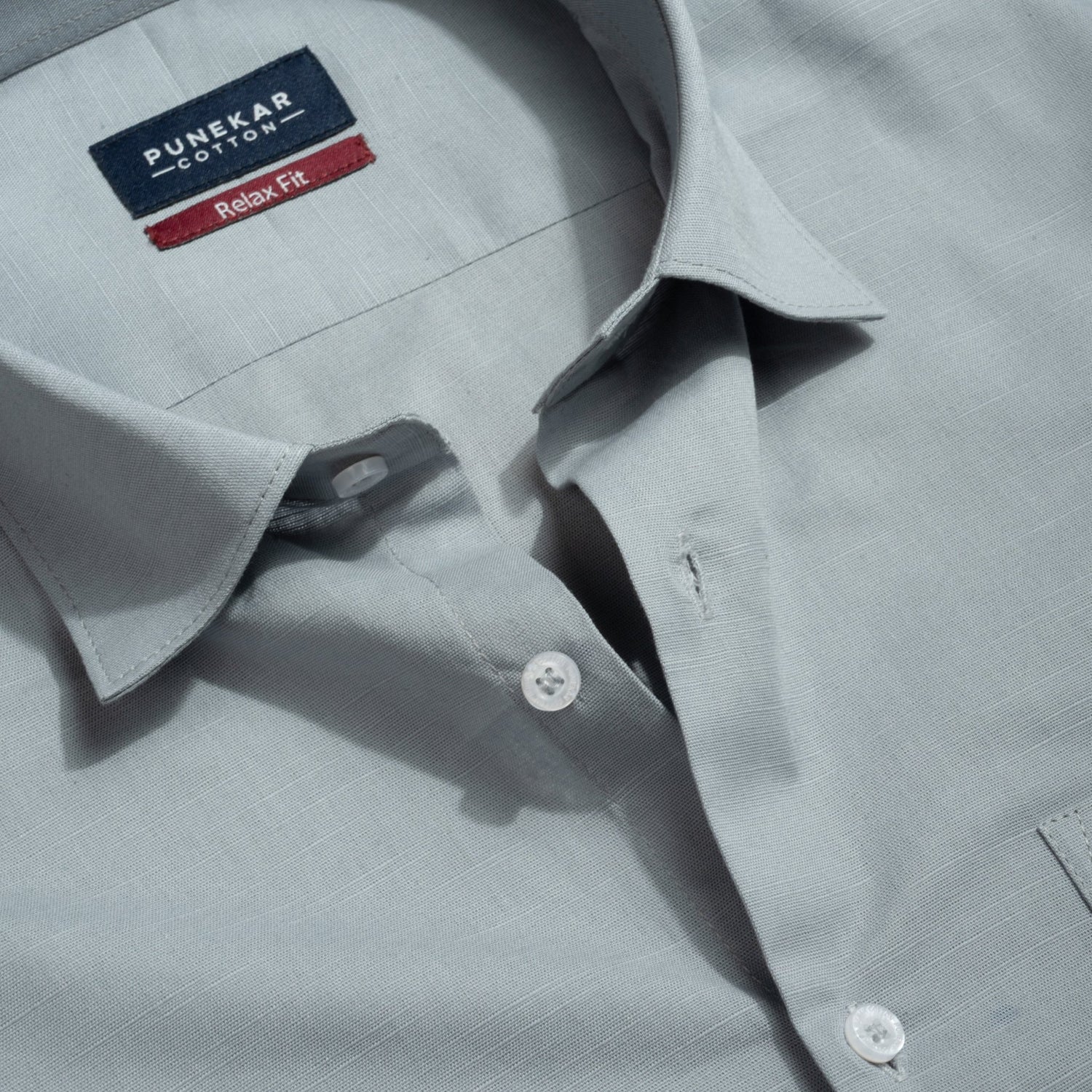 Grey Color Solid Cotton Linen Shirt For Men - Punekar Cotton