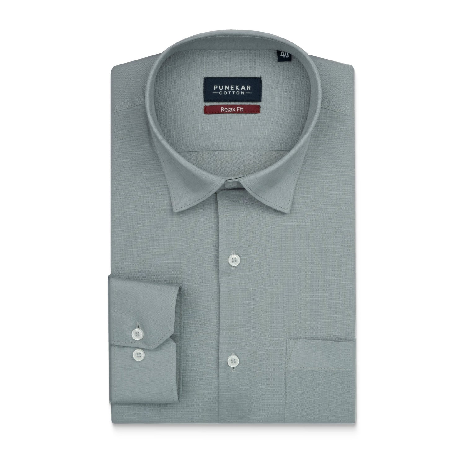Grey Color Solid Cotton Linen Shirt For Men - Punekar Cotton