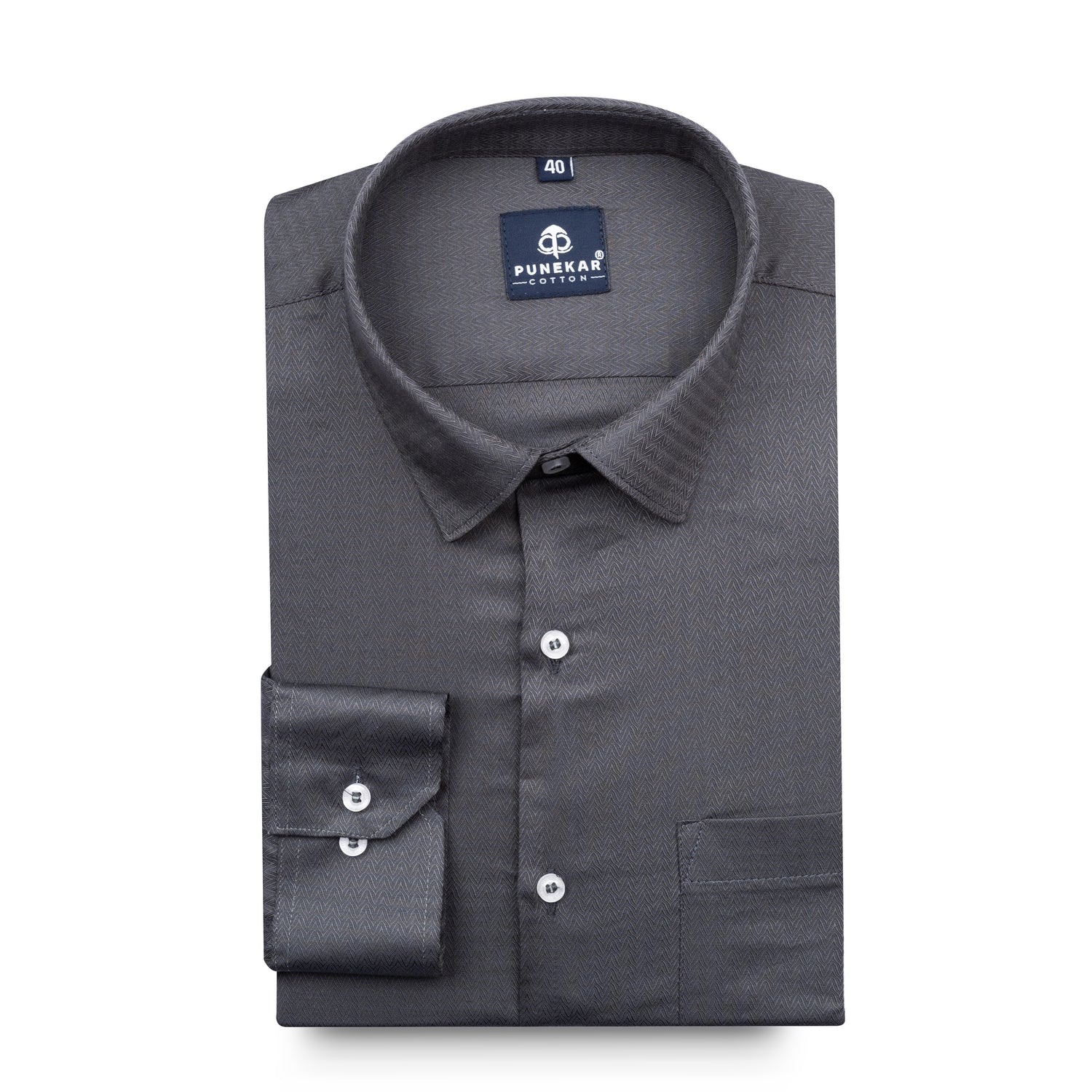 Dark Grey Color Dobby Cotton Satin Shirt For Men