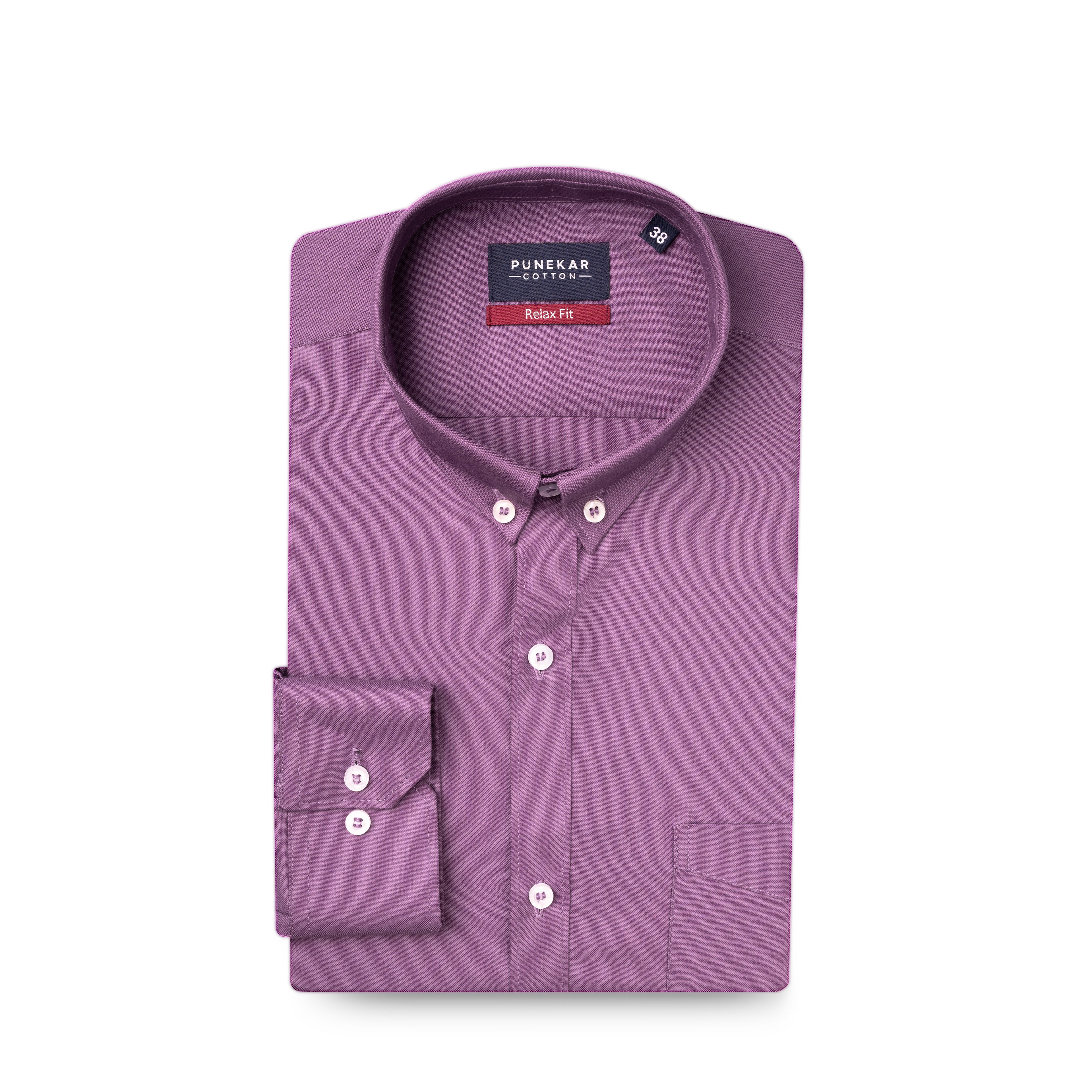 Dusky Purple Colour Cotton Oxford Button Down Collar Shirt For Men