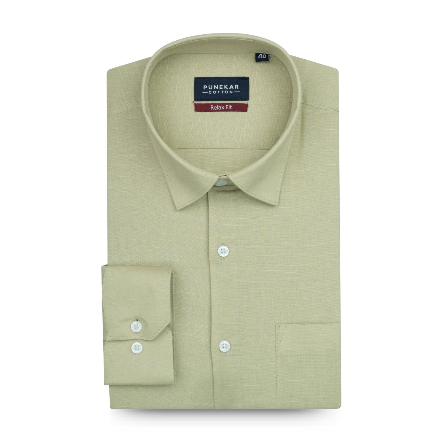 Khaki Green Color Solid Cotton Linen Shirt For Men - Punekar Cotton