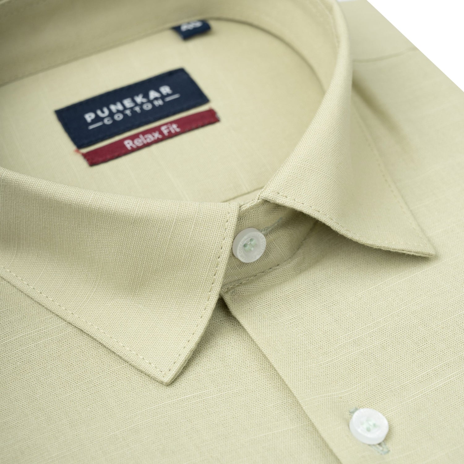 Khaki Green Color Solid Cotton Linen Shirt For Men - Punekar Cotton