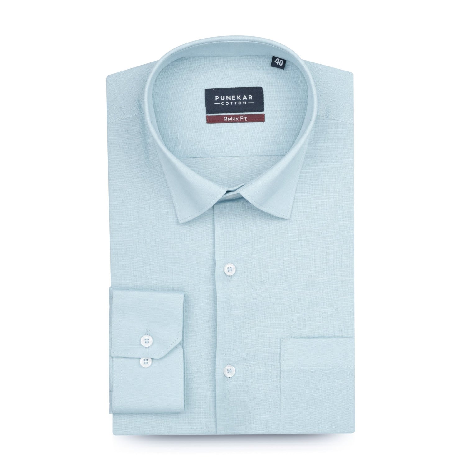 Light Blue Color Solid Cotton Linen Shirt For Men - Punekar Cotton