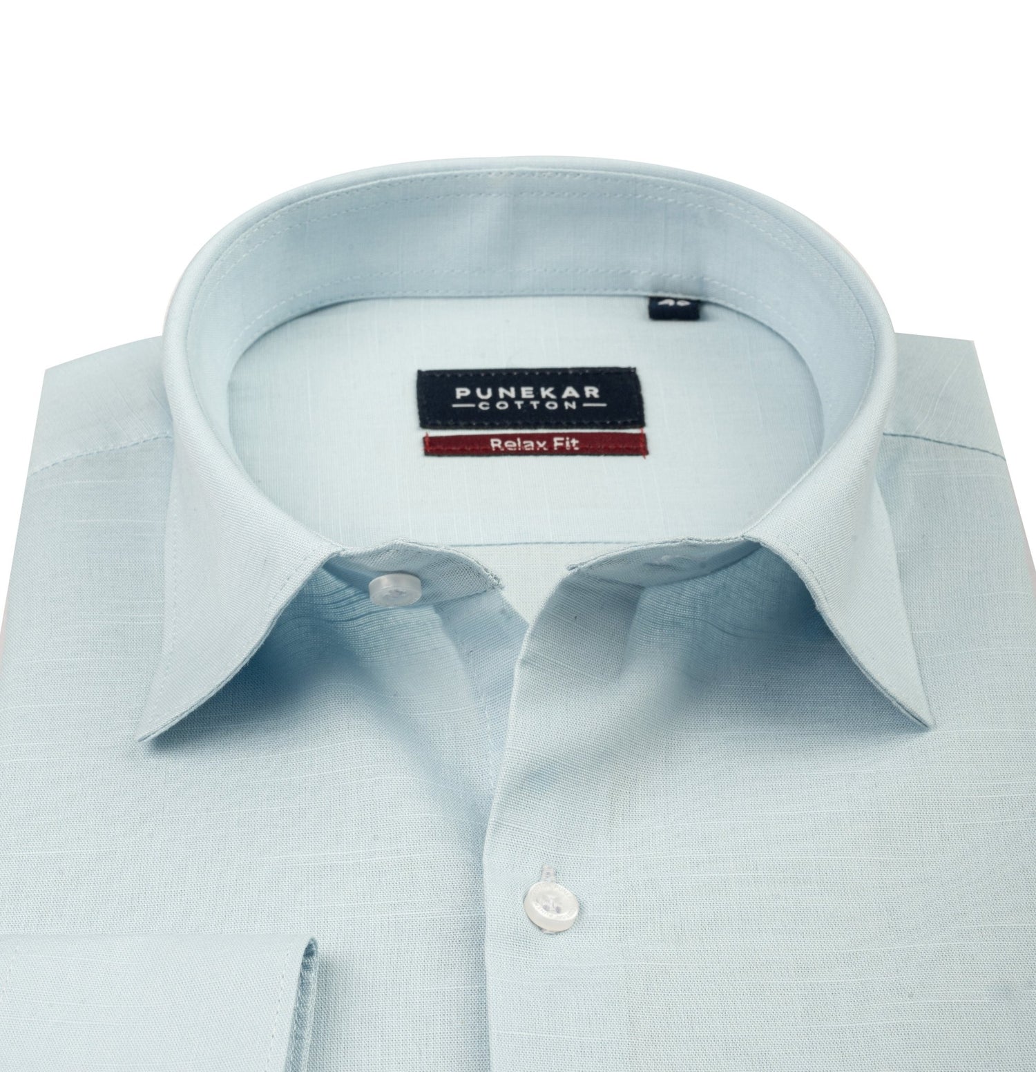 Light Blue Color Solid Cotton Linen Shirt For Men - Punekar Cotton