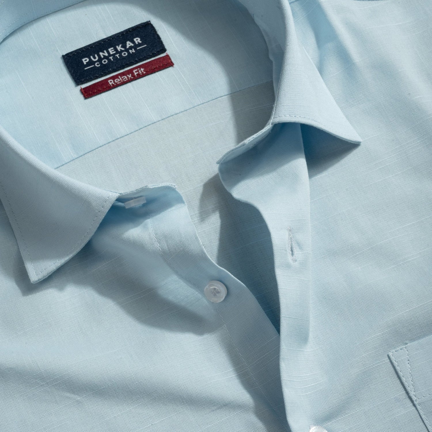 Light Blue Color Solid Cotton Linen Shirt For Men - Punekar Cotton