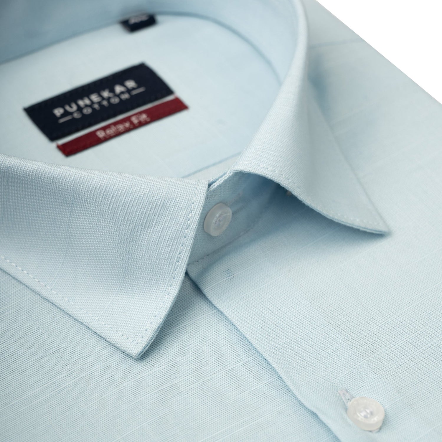 Light Blue Color Solid Cotton Linen Shirt For Men - Punekar Cotton