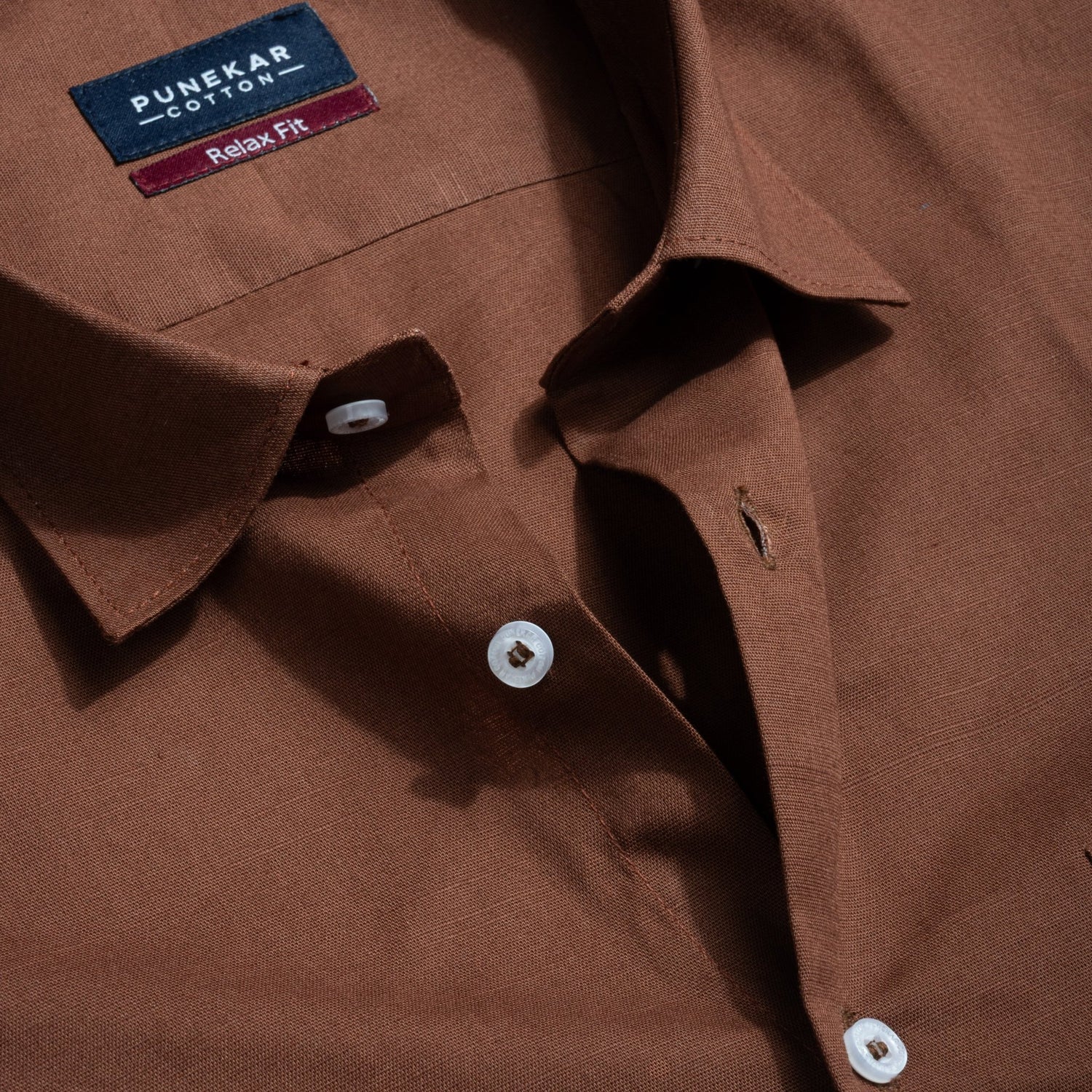 Light Brown Color Solid Cotton Linen Shirt For Men - Punekar Cotton