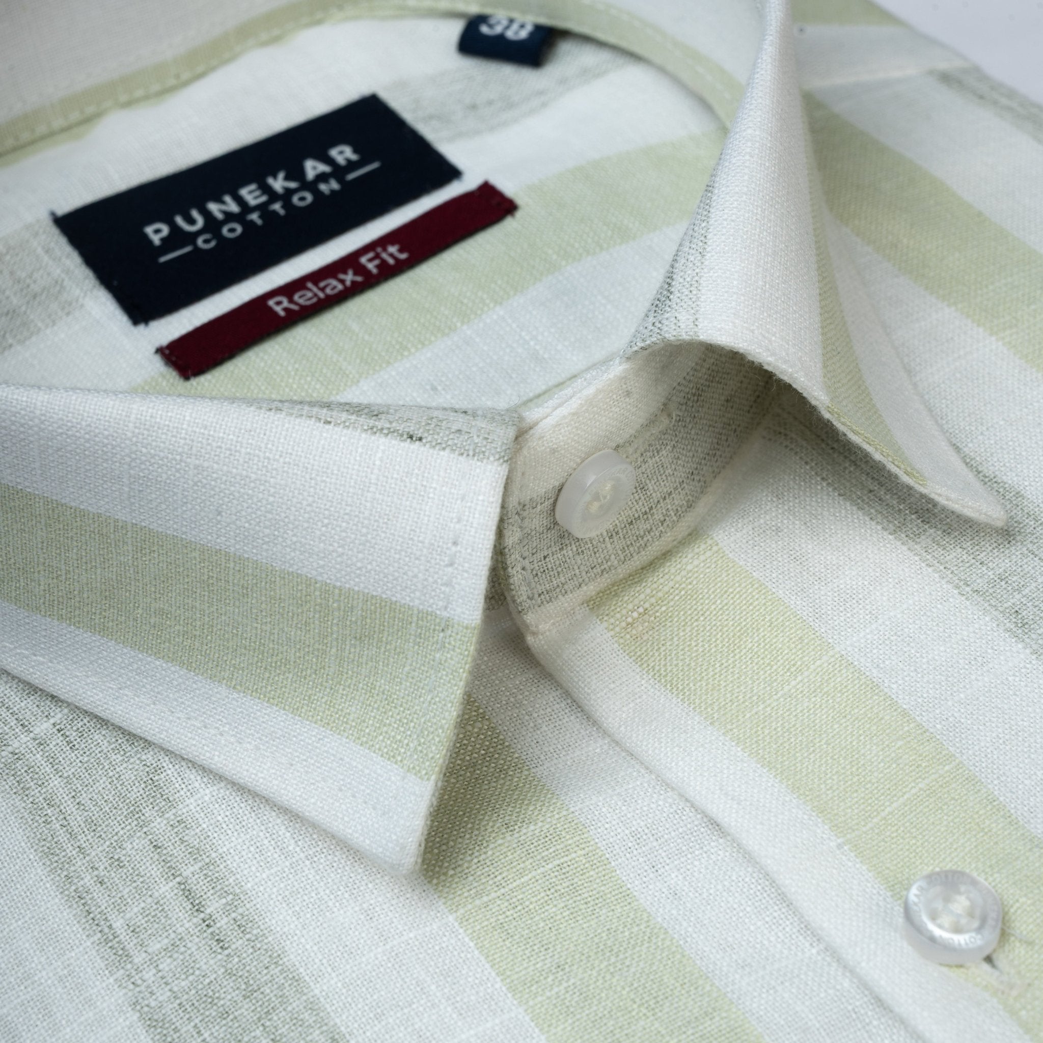 Light Green Colour Striped Shirt For Men - Punekar Cotton