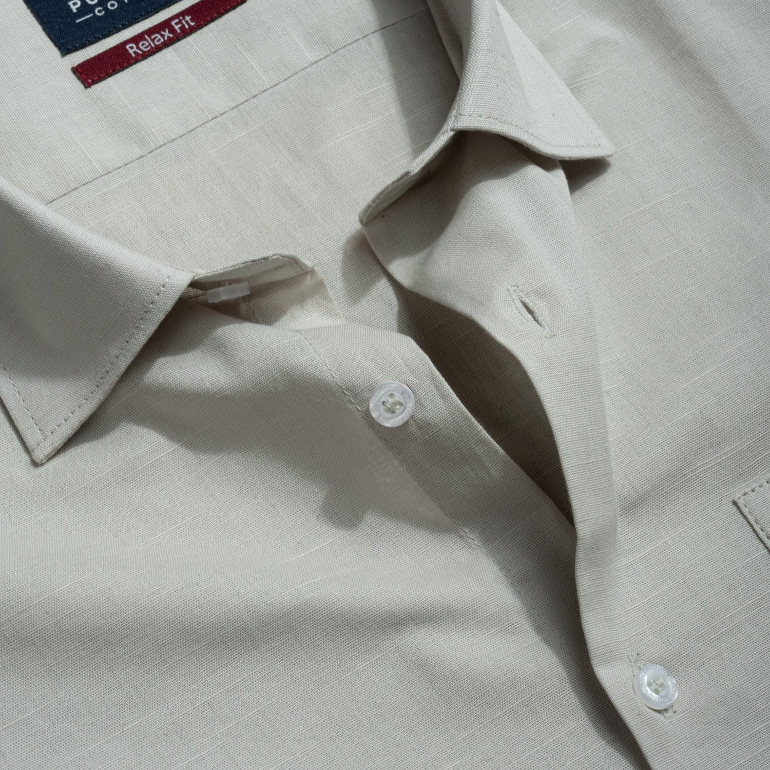 Light Grey Color Solid Cotton Linen Shirt For Men - Punekar Cotton