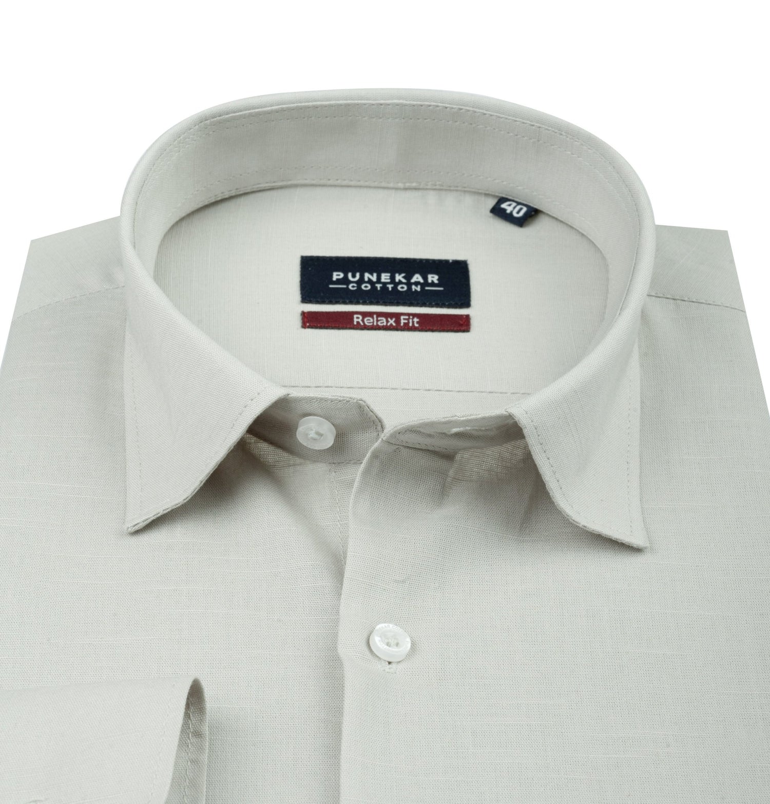 Light Grey Color Solid Cotton Linen Shirt For Men - Punekar Cotton