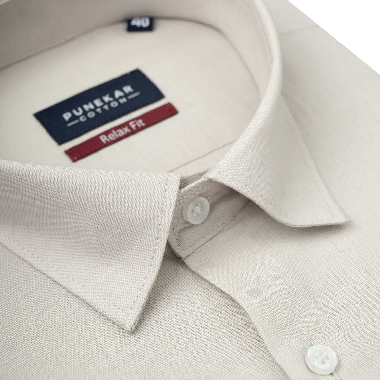 Light Grey Color Solid Cotton Linen Shirt For Men - Punekar Cotton