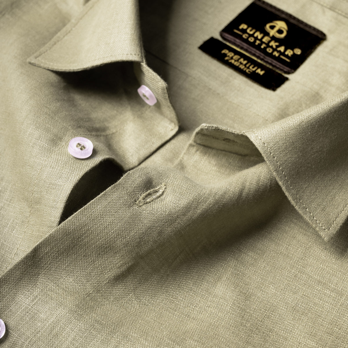 Sage Khaki Color 60Lea Pure Linen Shirt For Men