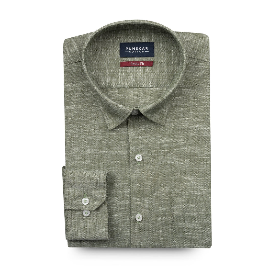 Mehndi Color Classic Lyocell Linen Feel Shirt For Men - Punekar Cotton