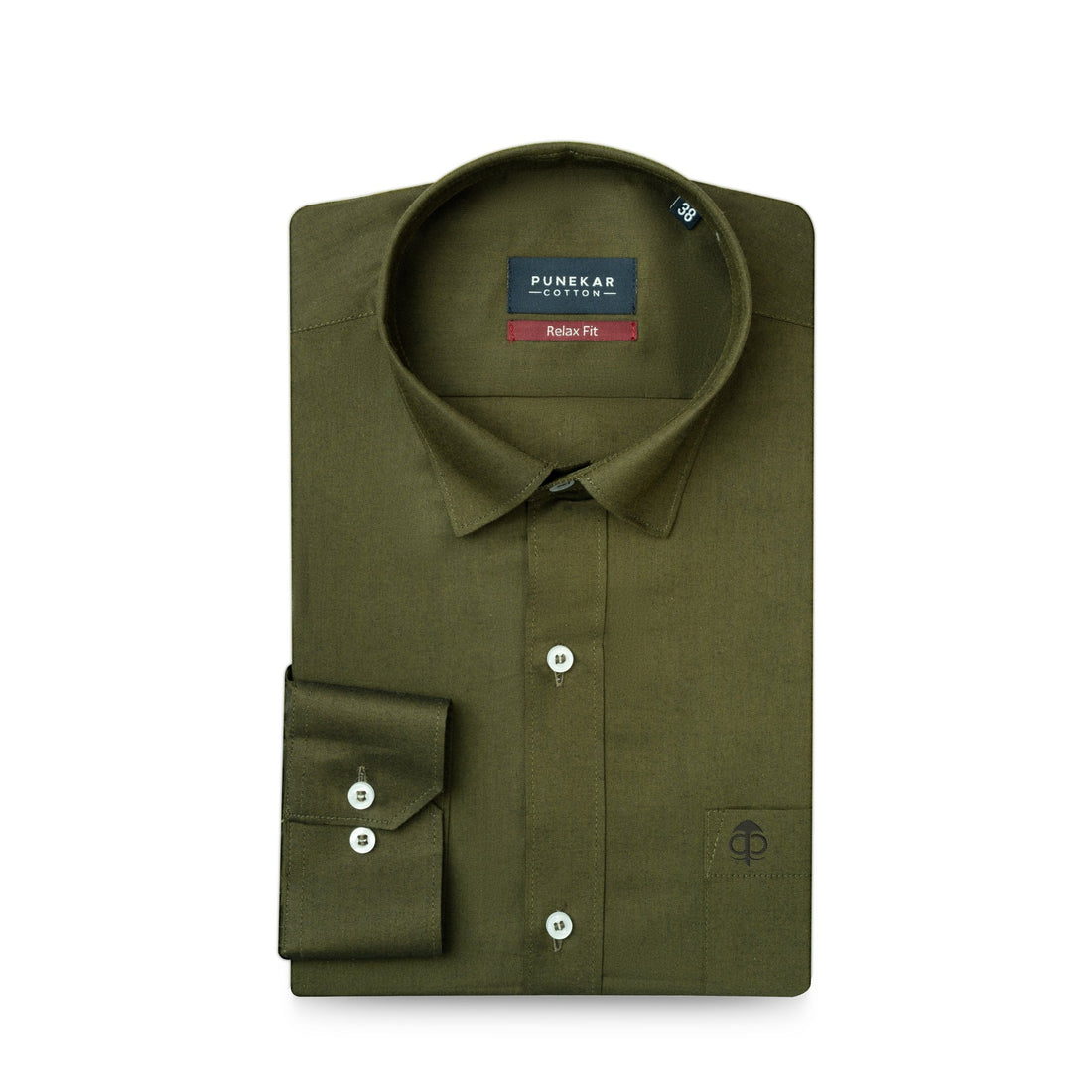 Mehndi Colour Signature Classic Oxford Shirt For Men - Punekar Cotton