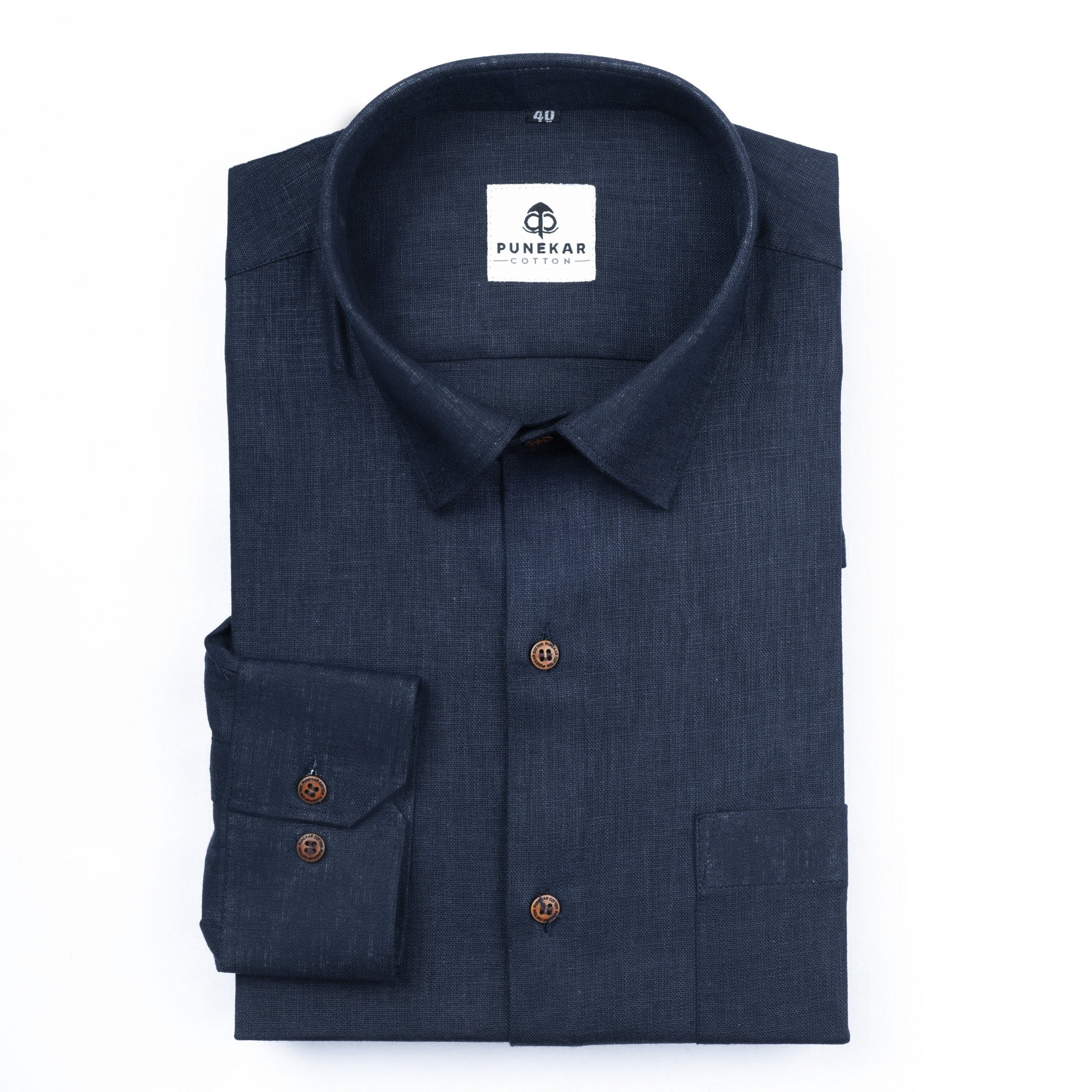 Navy Blue Color Linen Formal Shirts For Men - Punekar Cotton