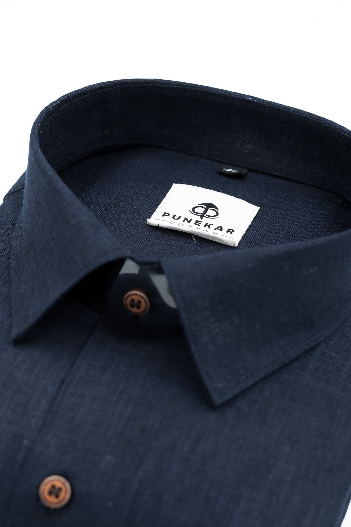 Navy Blue Color Linen Formal Shirts For Men - Punekar Cotton