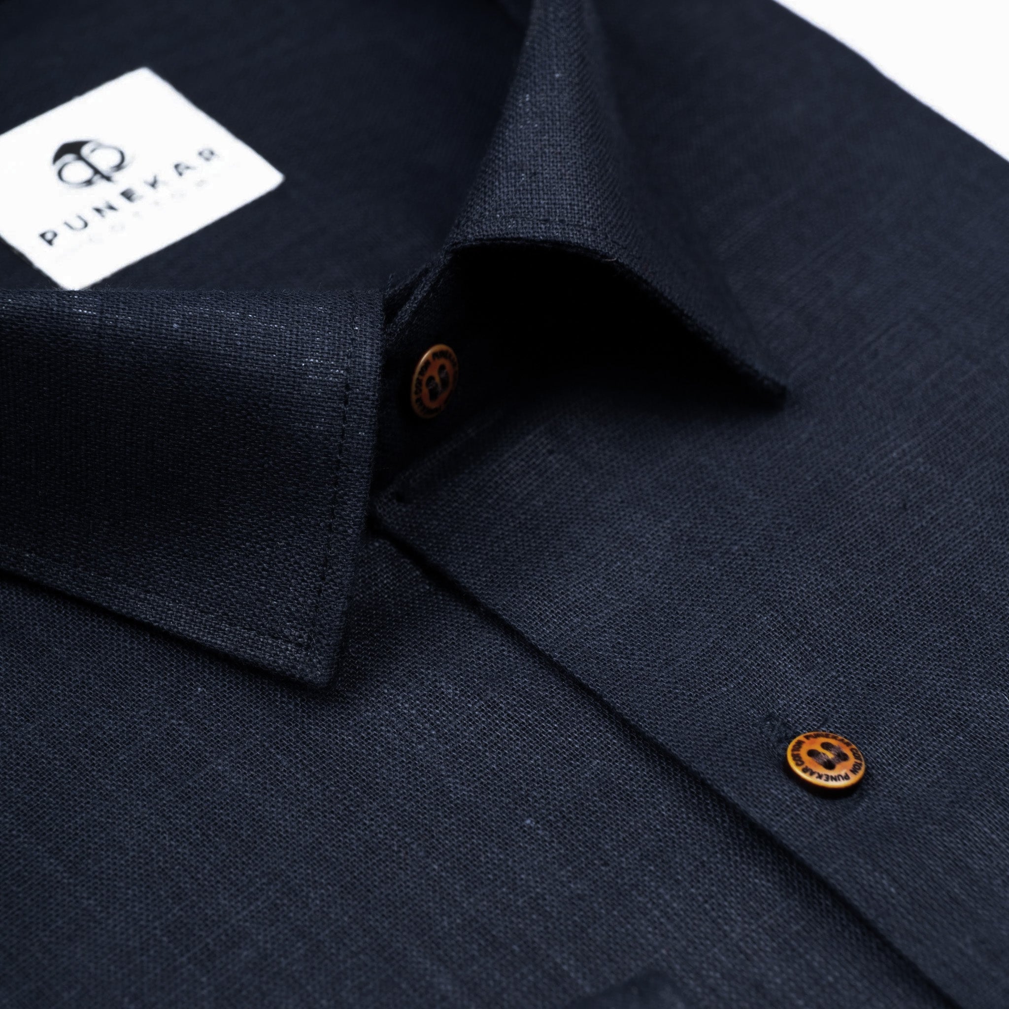 Navy Blue Color Linen Formal Shirts For Men - Punekar Cotton