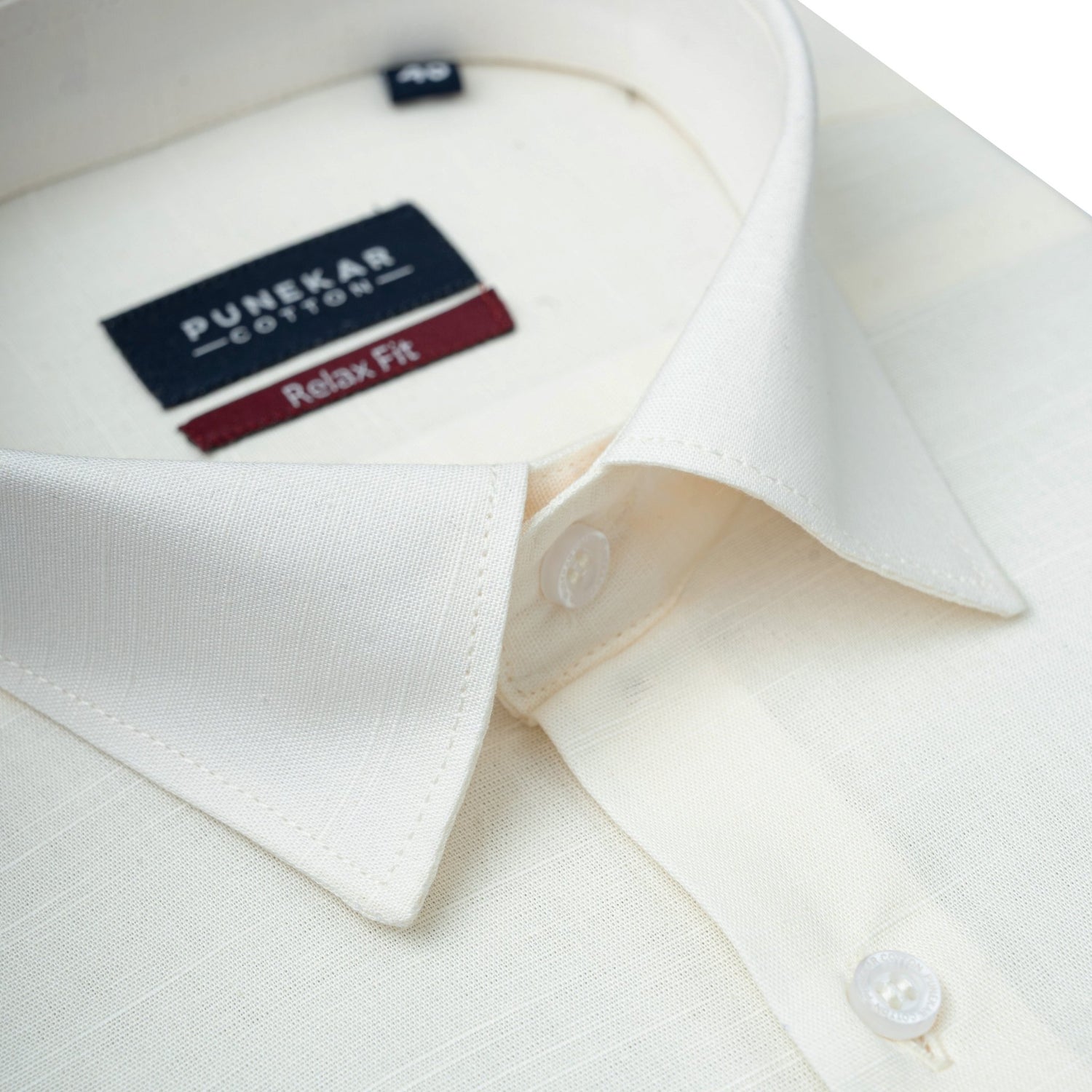 Off White Color Solid Cotton Linen Shirt For Men - Punekar Cotton