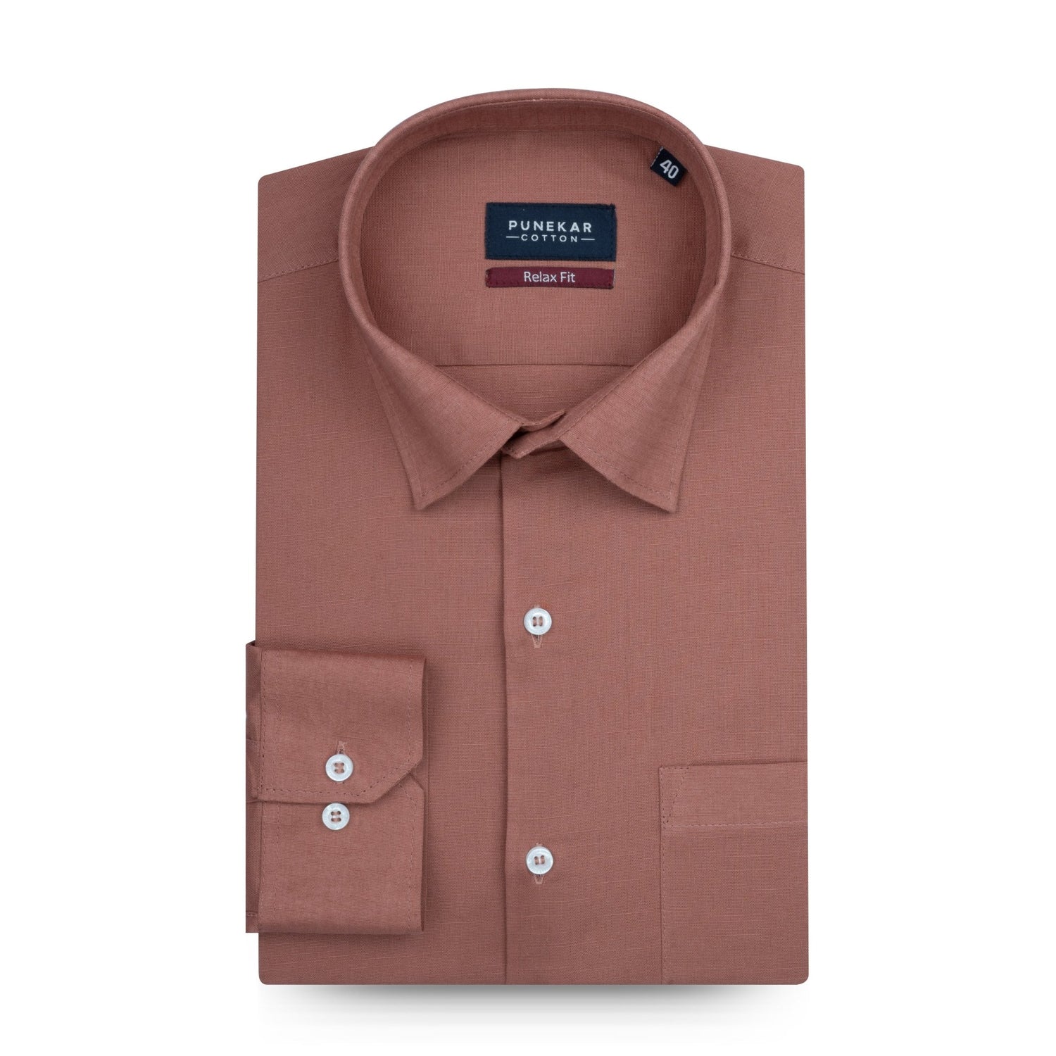 Pastel Maroon Color Solid Cotton Linen Shirt For Men - Punekar Cotton