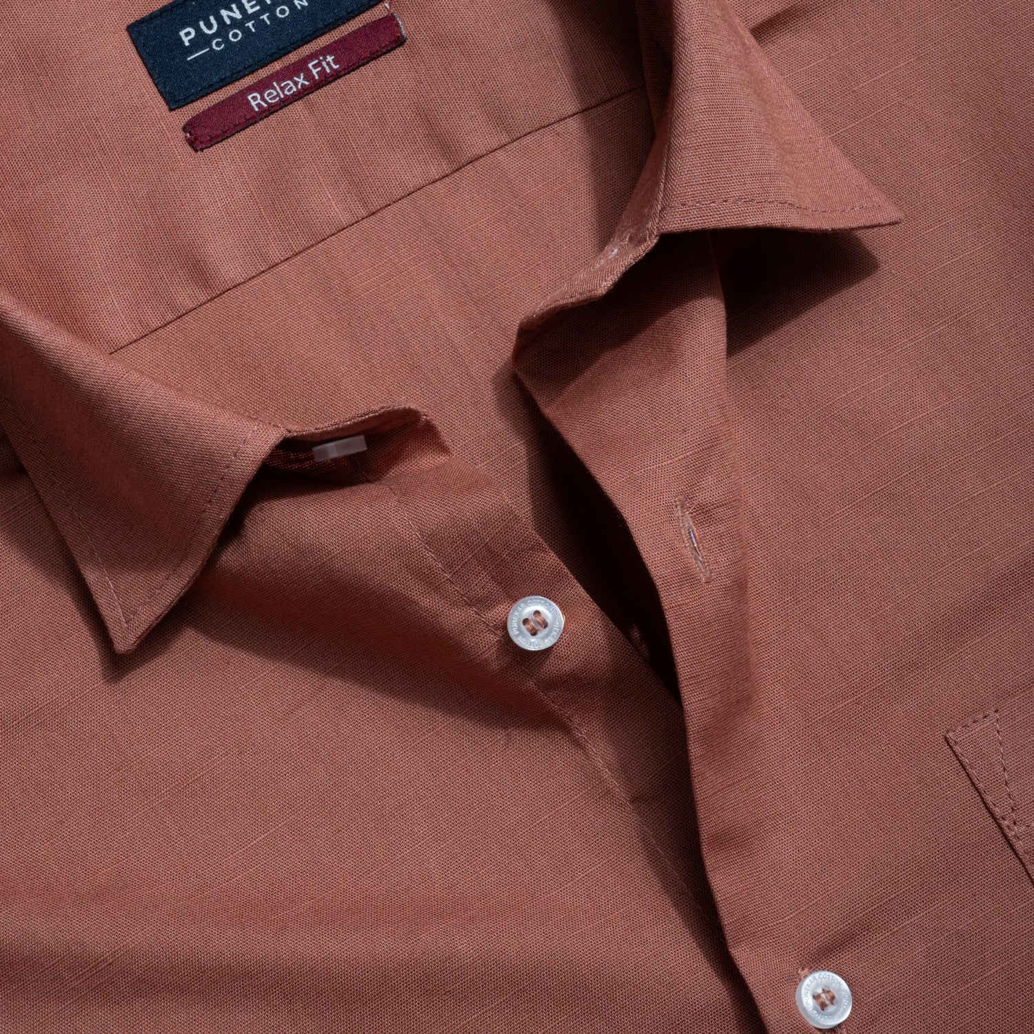 Pastel Maroon Color Solid Cotton Linen Shirt For Men - Punekar Cotton