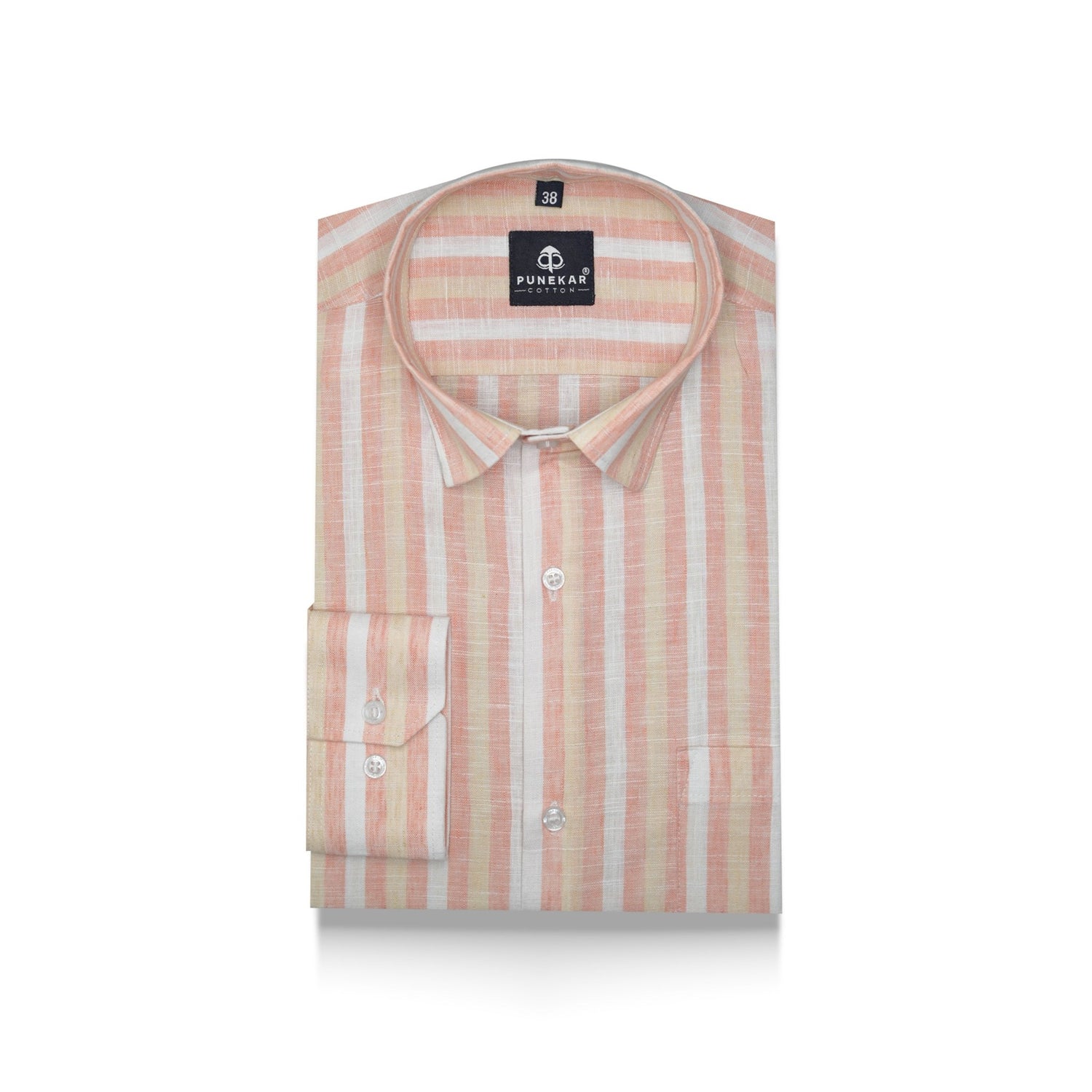 Peach Orange Color Vertical Cotton Stripe Shirt For Men - Punekar Cotton