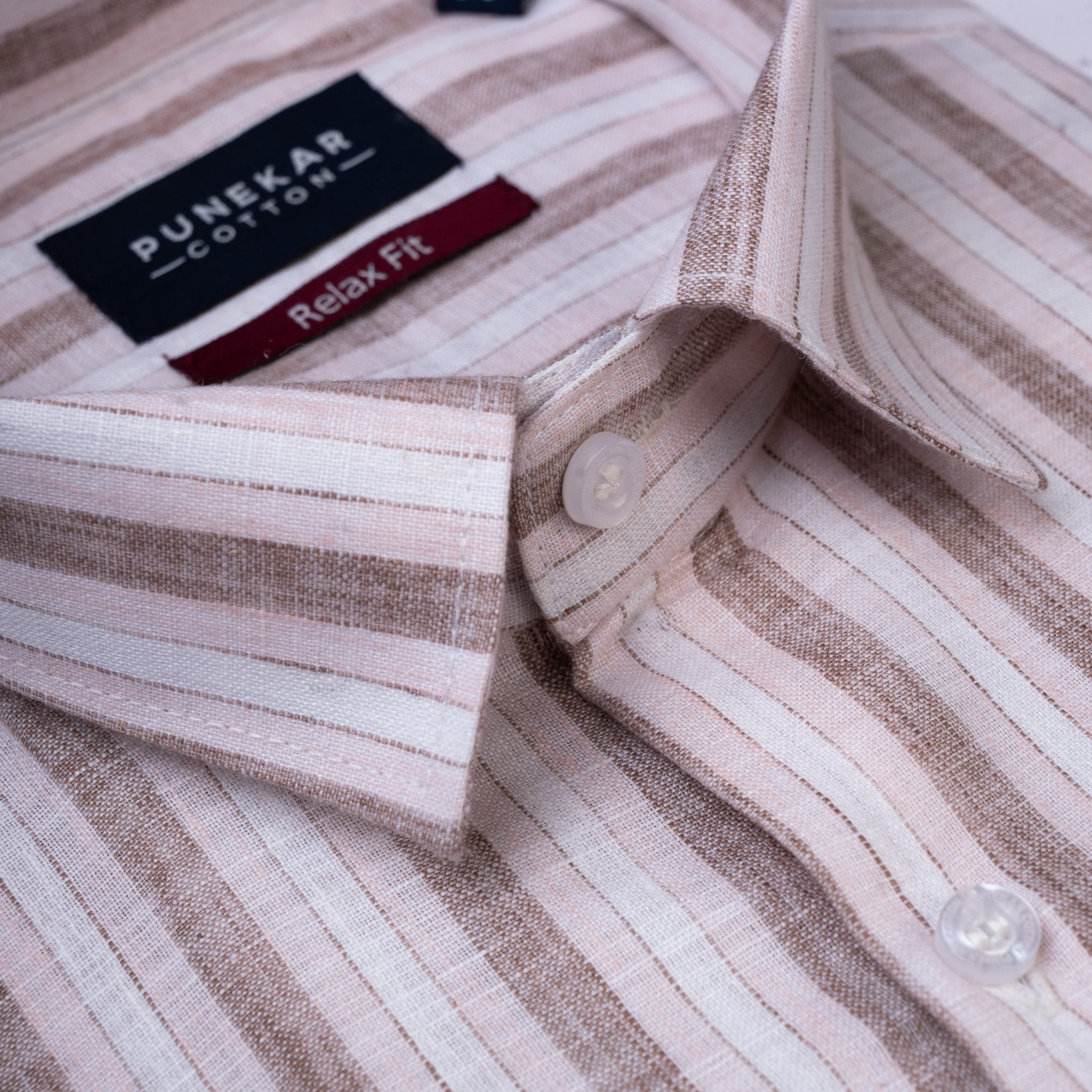 Pink & Brown Colour Vertical Cotton Blend Striped Shirt For Men - Punekar Cotton