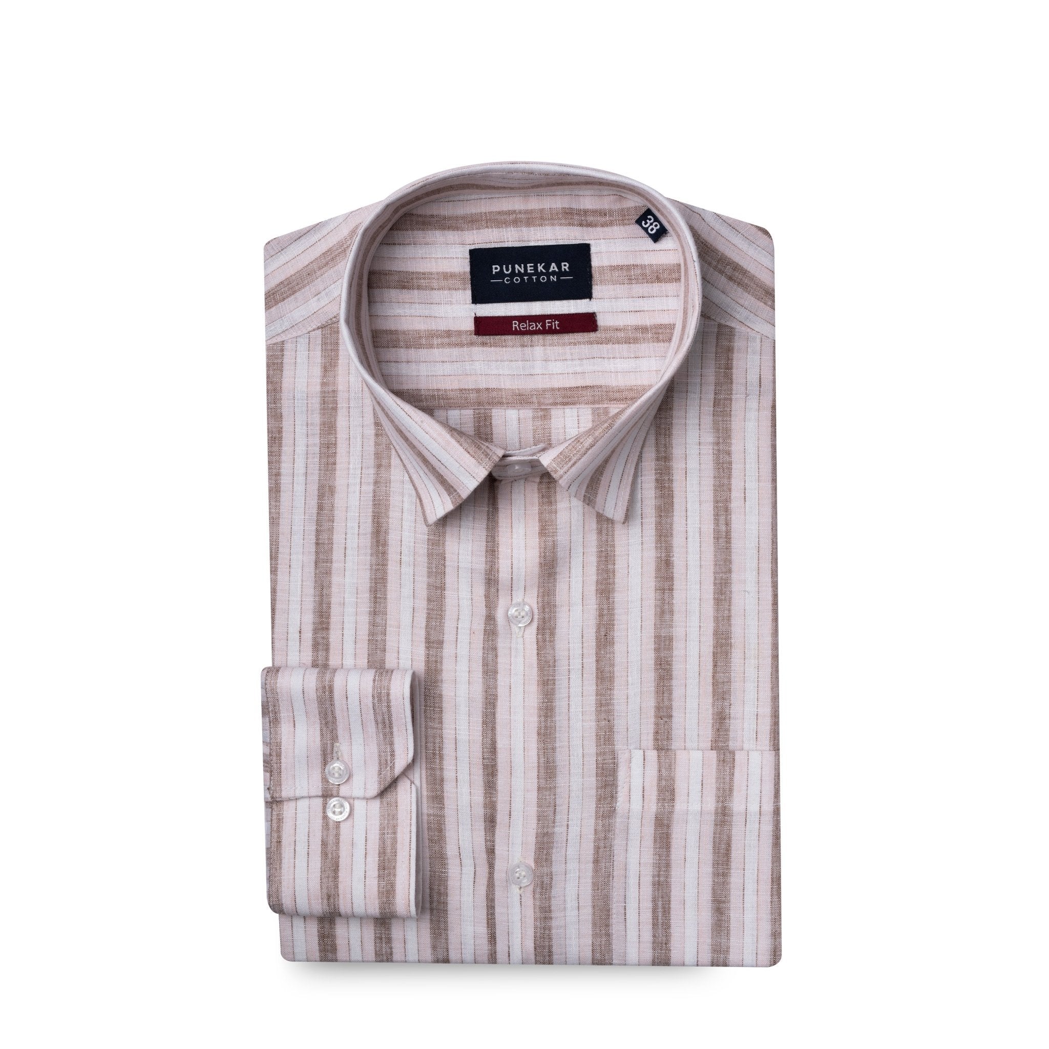 Pink & Brown Colour Vertical Cotton Blend Striped Shirt For Men - Punekar Cotton