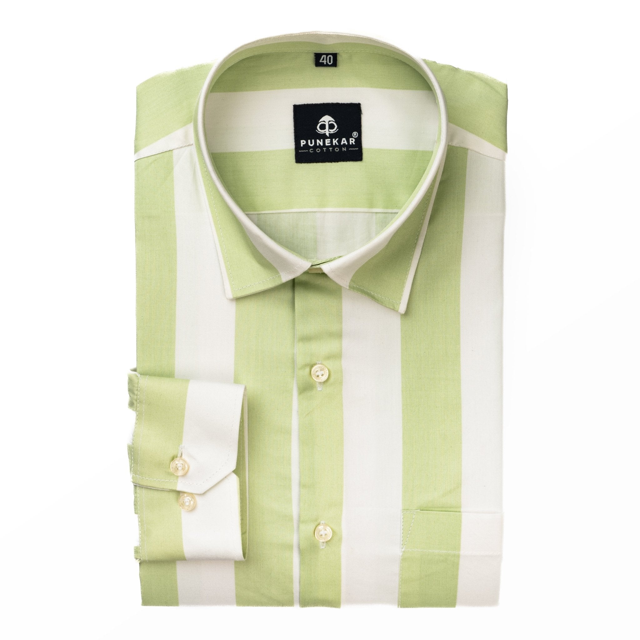 Pista Green Color Stripe Shirt For Men Punekar Cotton Pista Green Color Stripe Shirt For Men Punekar Cotton