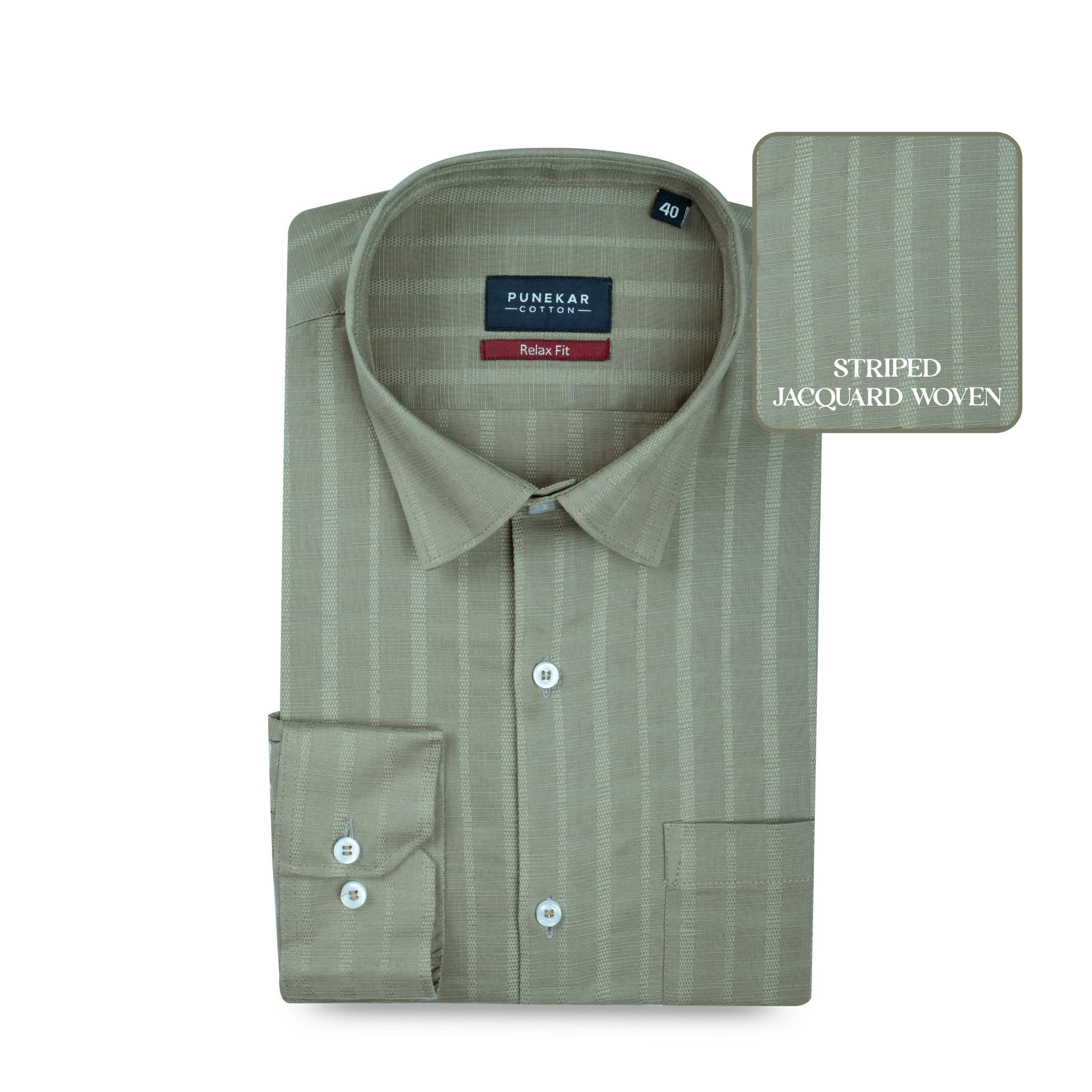 Pista Green Vertical Stripe Textured Jacquard Shirt for Men - Punekar Cotton