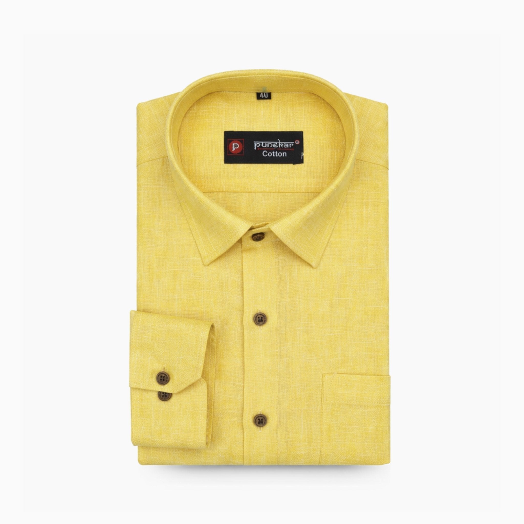 Punekar Cotton Yellow Color Cotton Linen Formal Shirt for Men&