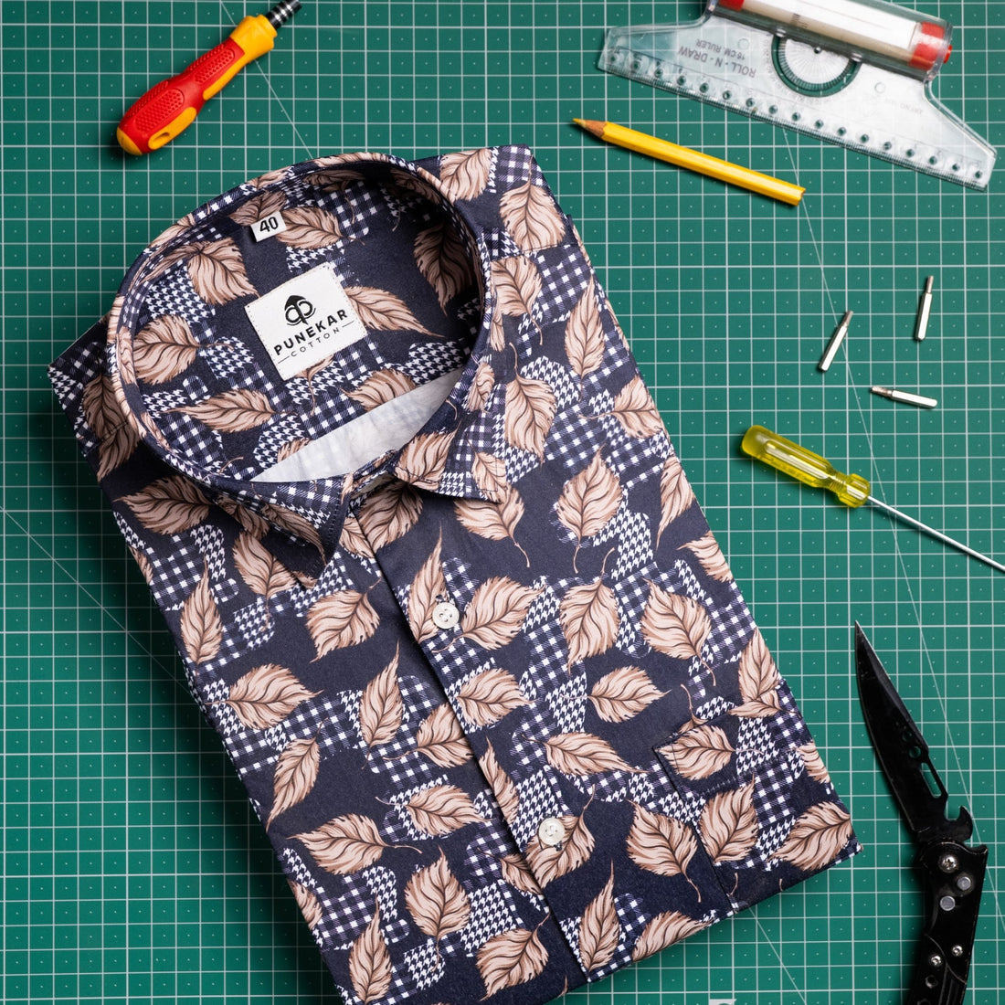 Purple Color Moroccan Leaf Printed Shirt For Men - Punekar Cotton