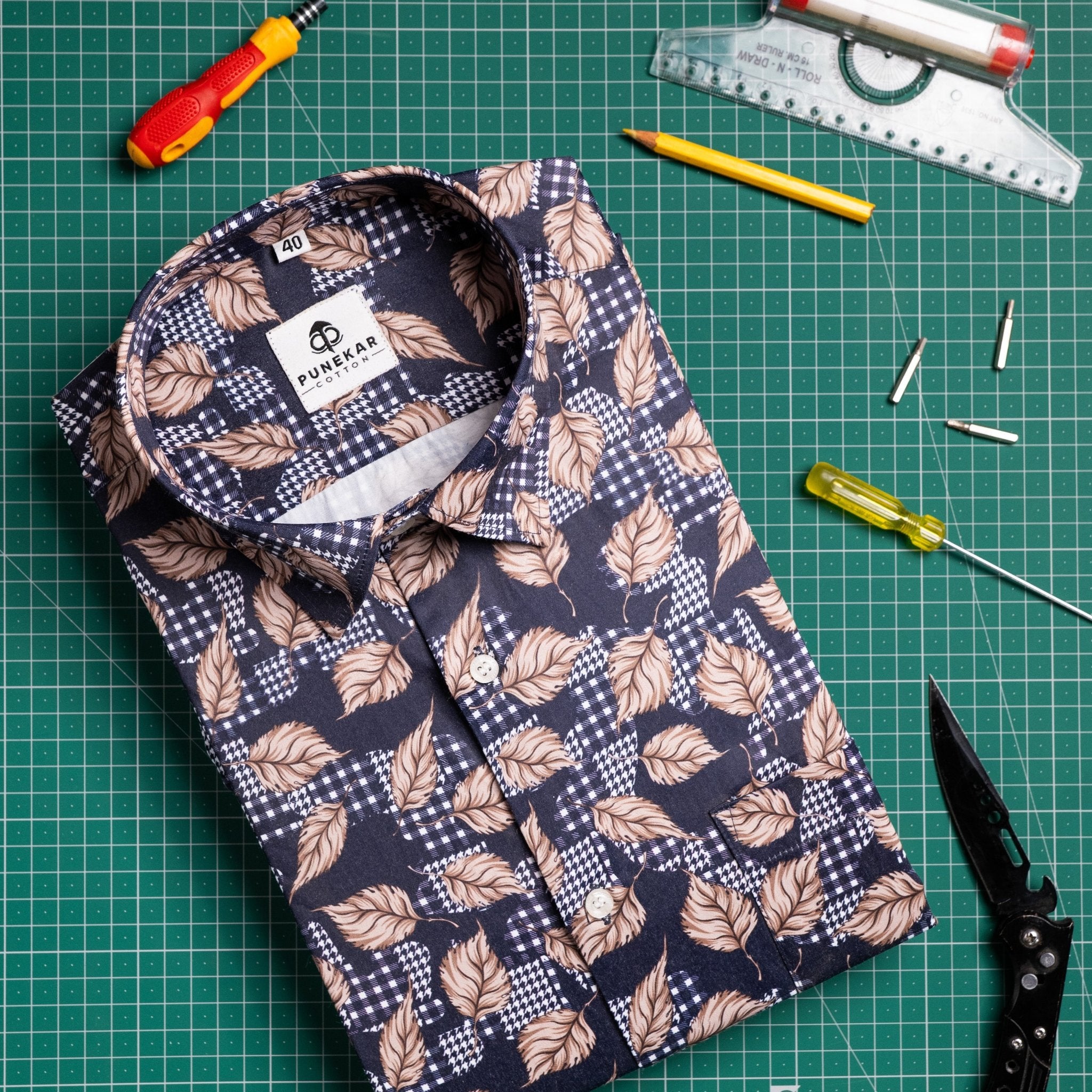 Purple Color Moroccan Leaf Printed Shirt For Men - Punekar Cotton