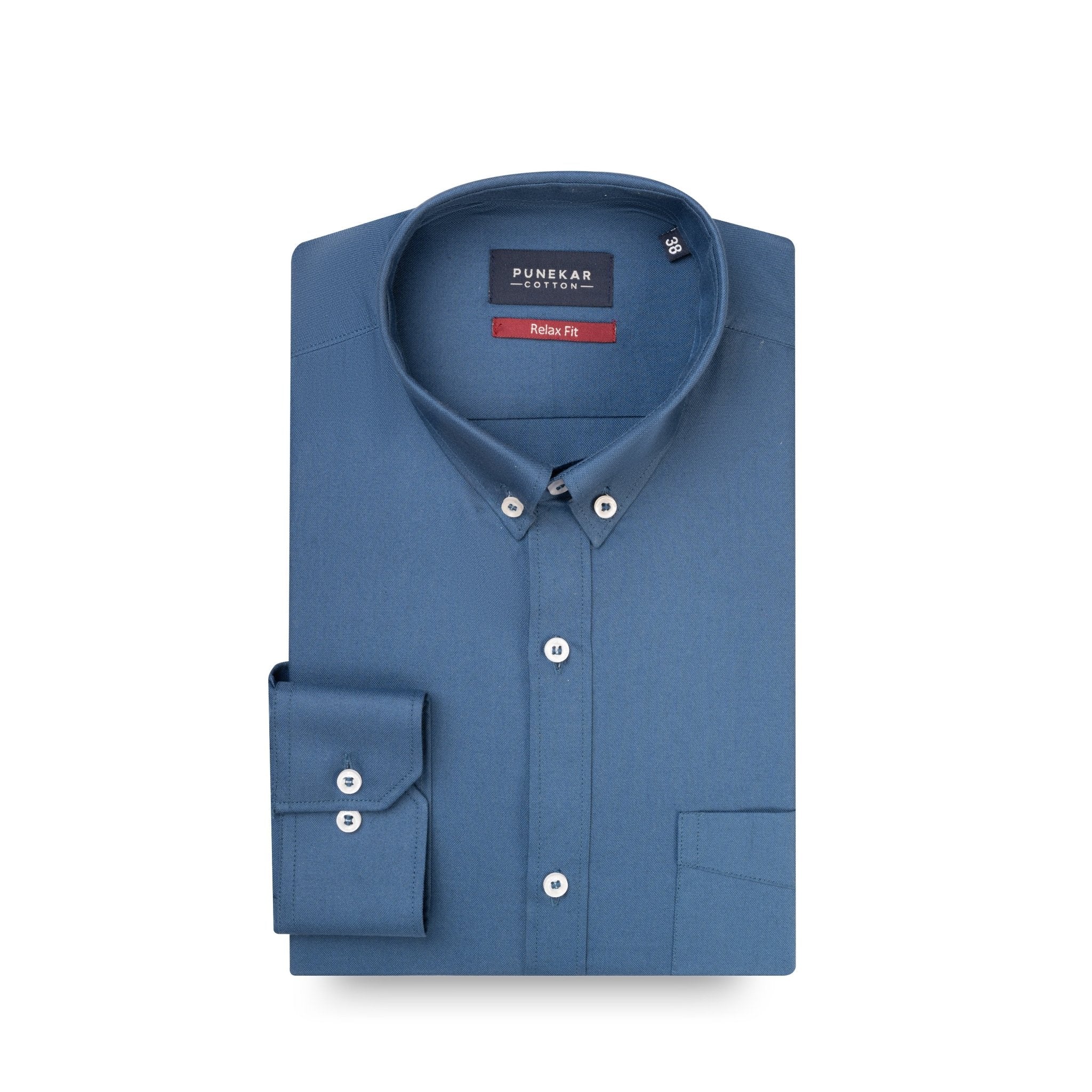 Royal Blue Colour Cotton Oxford Button Down Collar Shirt For Men - Punekar Cotton