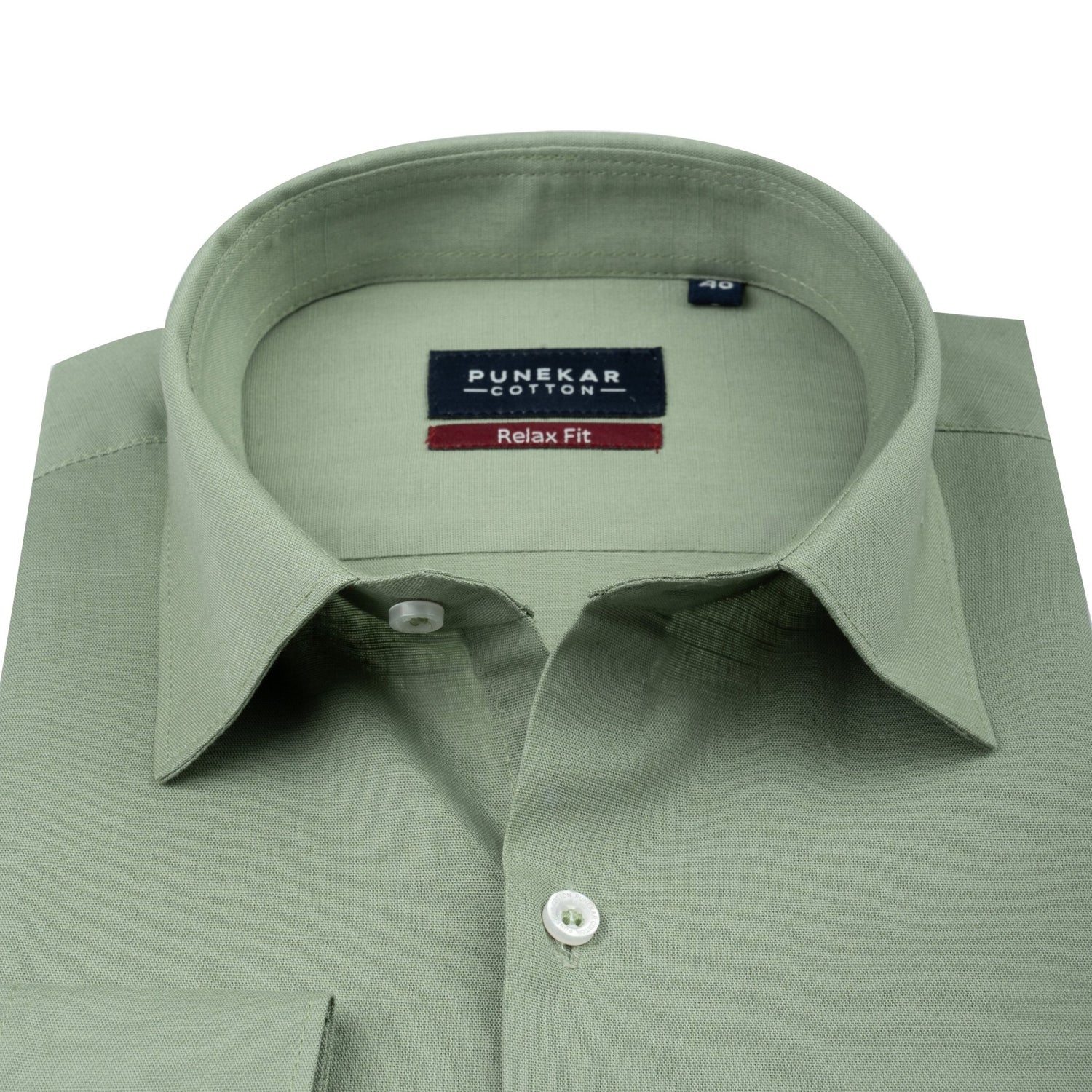 Sage Green Color Solid Cotton Linen Shirt For Men - Punekar Cotton