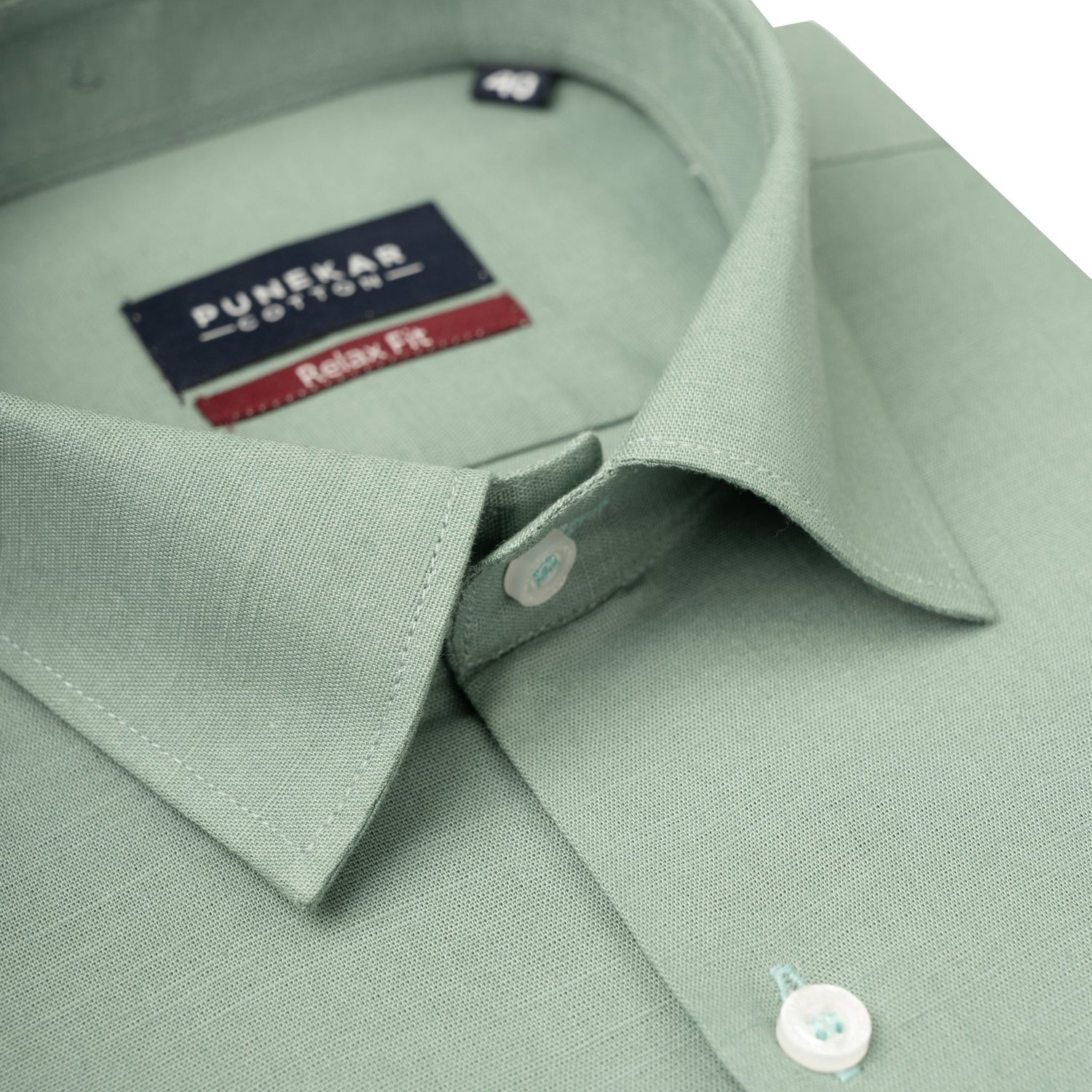 Sage Green Color Solid Cotton Linen Shirt For Men - Punekar Cotton
