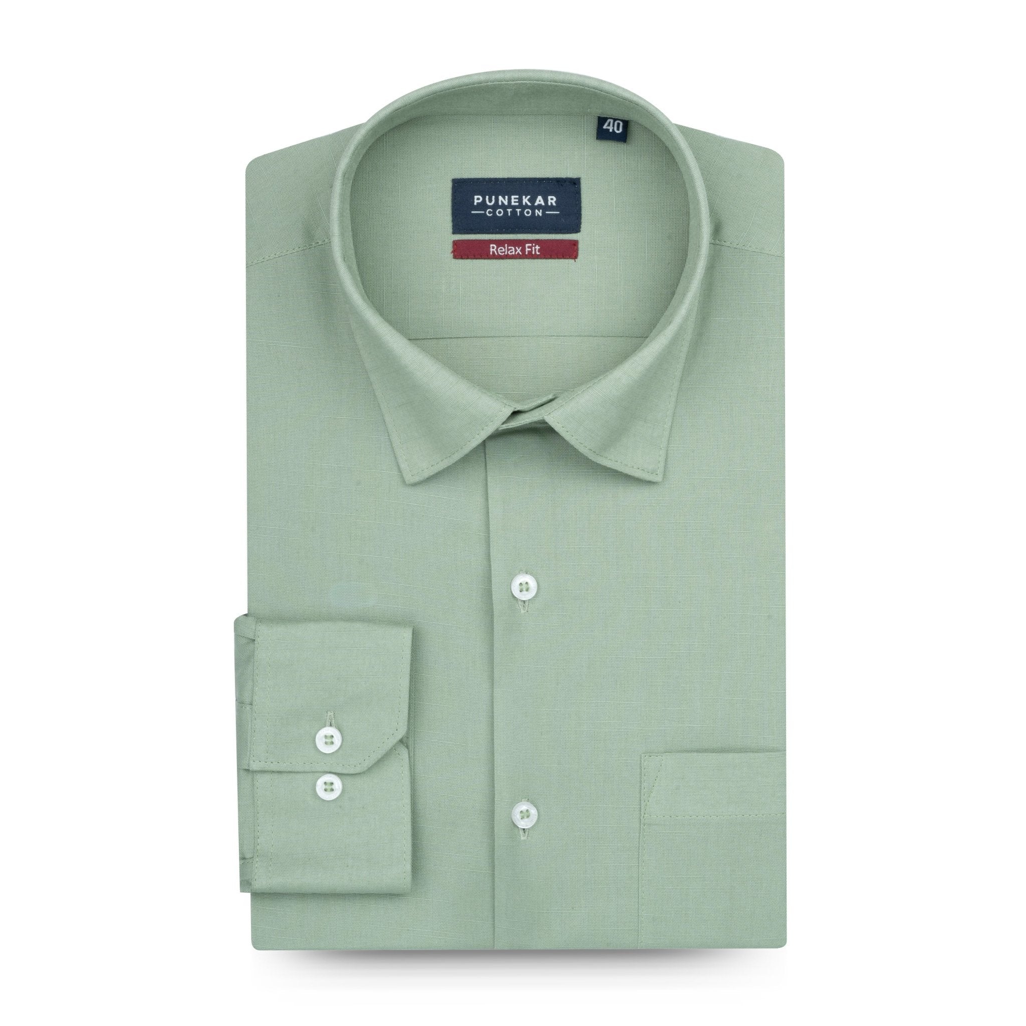 Sage Green Color Solid Cotton Linen Shirt For Men Punekar Cotton Sage Green Color Solid Cotton Linen Shirt For Men Punekar Cotton